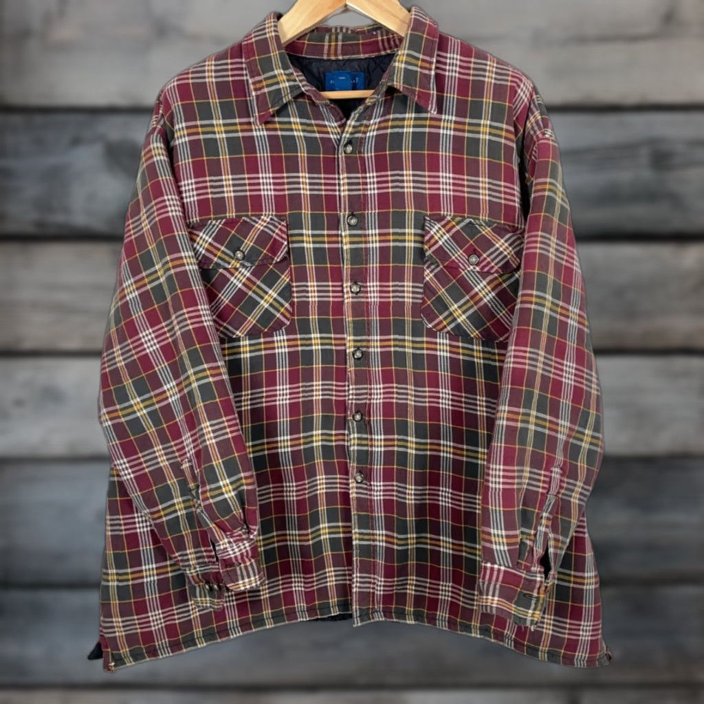 Vintage TownCraft Quilted Flannel Shirt Jacket Men's 3XL Dark Red Plaid Pattern Shacket Size US XXL / EU 58 / 5 - 1 Thumbnail