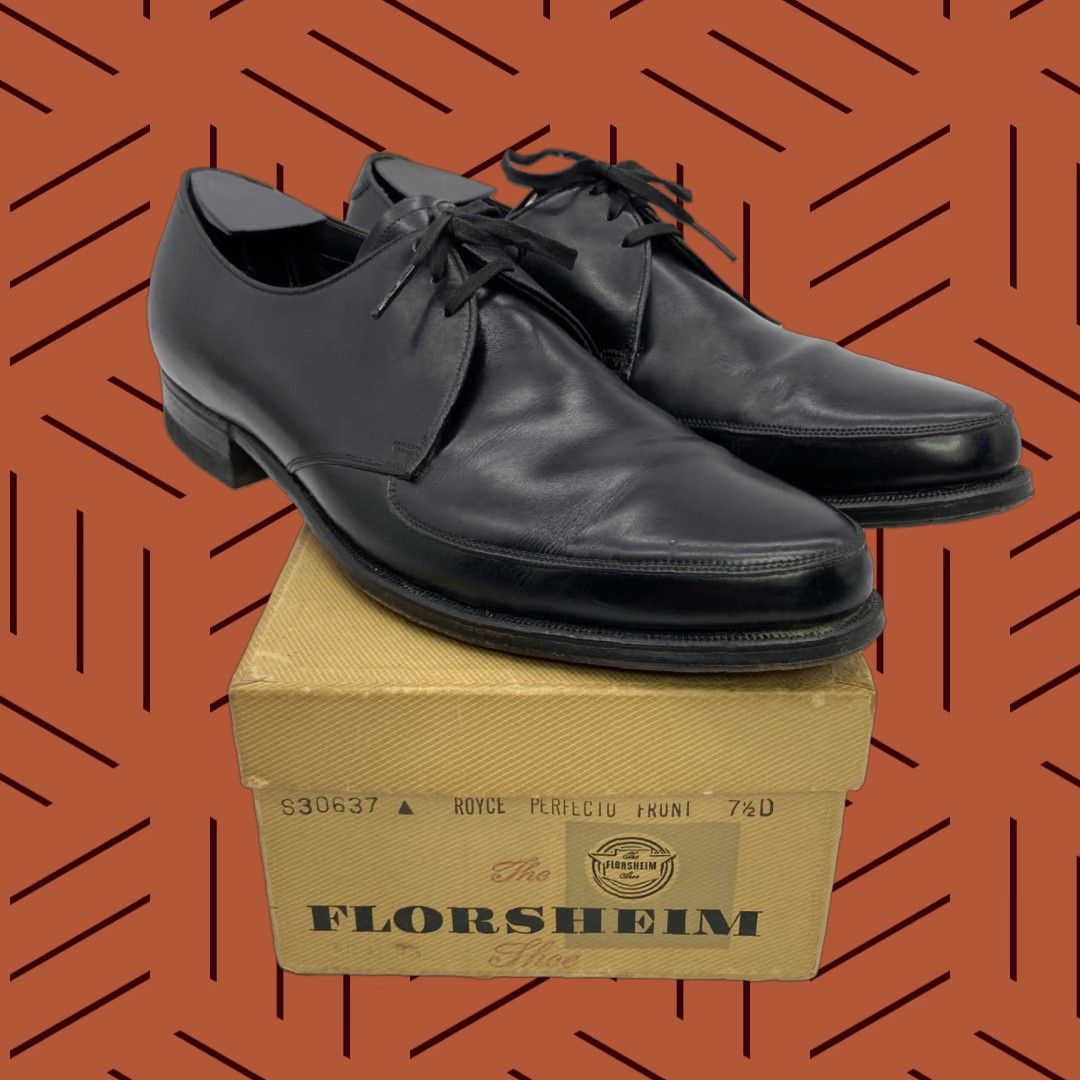 Florsheim VTG Florsheim “The Plateau” 1960s Derby Black Velvet Calf 3-Eye Men’s Shoes 9Vintage Luxury Tailored Fit Mens Size US 9 / EU 42 - 1 Thumbnail