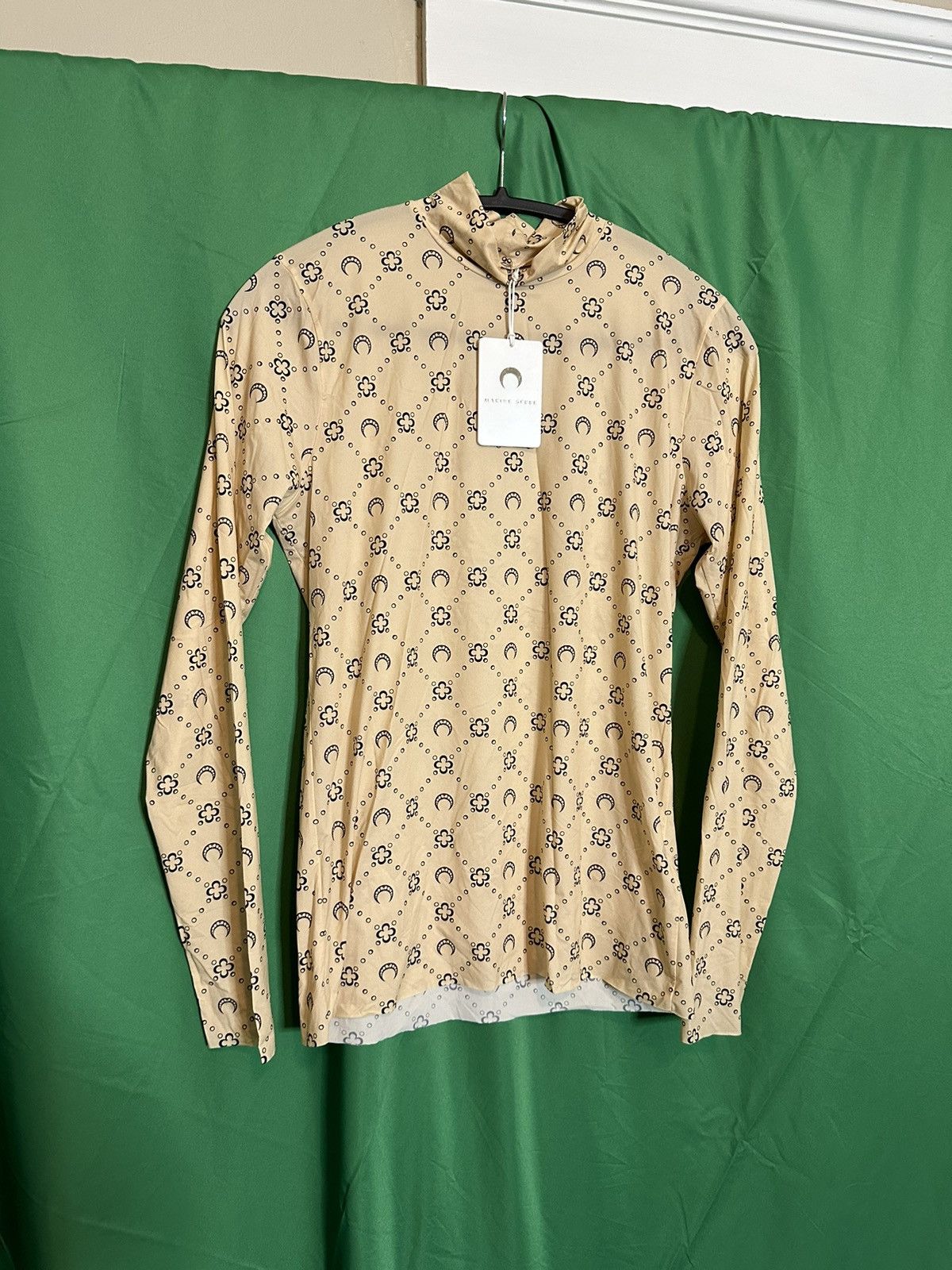 image of Marine Serre Tan Second Skin Crescent Moon Pattern Turtleneck Shirt Nwt, Men's (Size Medium)