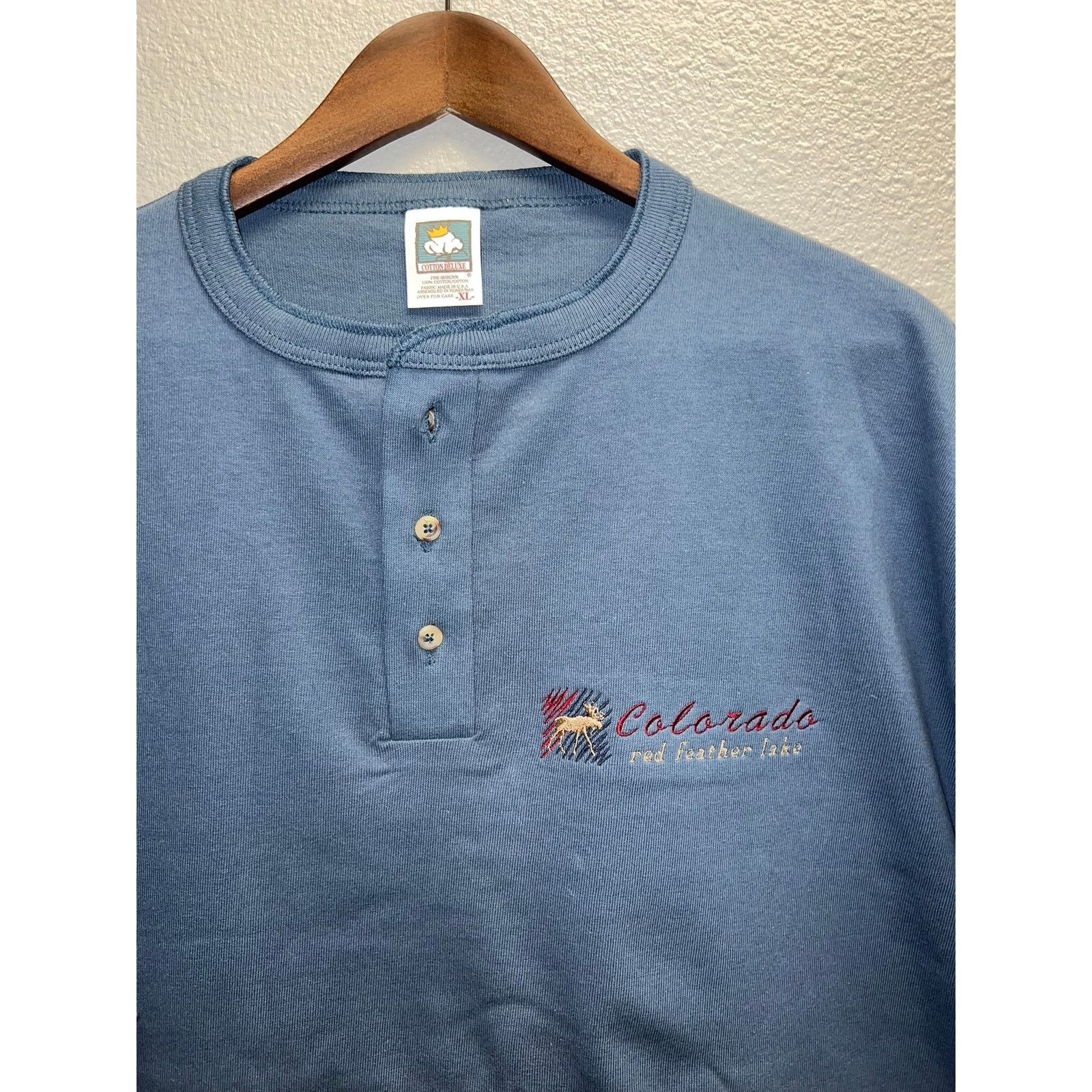 Anvil 90s Colorado Red Feather Lake Embroidery Blue Shirt X-Large Size US XL / EU 56 / 4 - 3 Thumbnail