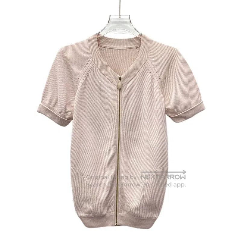 Hermes Hermes Light pink cotton round-neck short-sleeve zipper kn Size XS / US 0-2 / IT 36-38 - 1 Thumbnail
