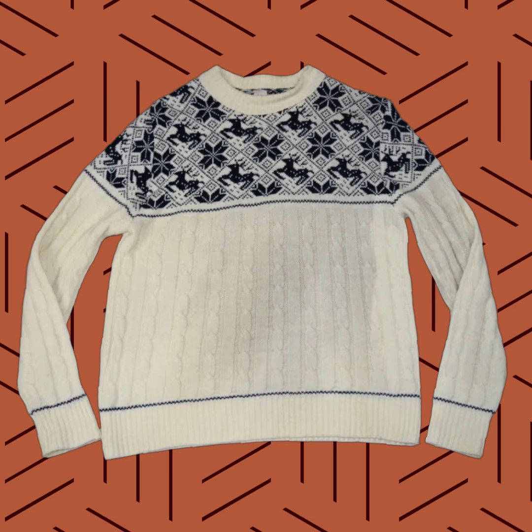 Vintage VINTAGE Falcon Sportswear Knit Shirt 60s Nordic Reindeer Orlon Unisex L White with Navy Accents Mens Size US L / EU 52-54 / 3 - 1 Thumbnail