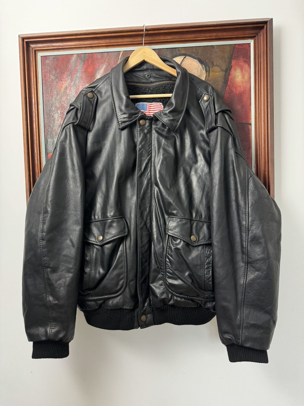 Leather Leather Jacket USA Us Force Vintage 90s High Quality Rare Size US XL / EU 56 / 4 - 1 Thumbnail