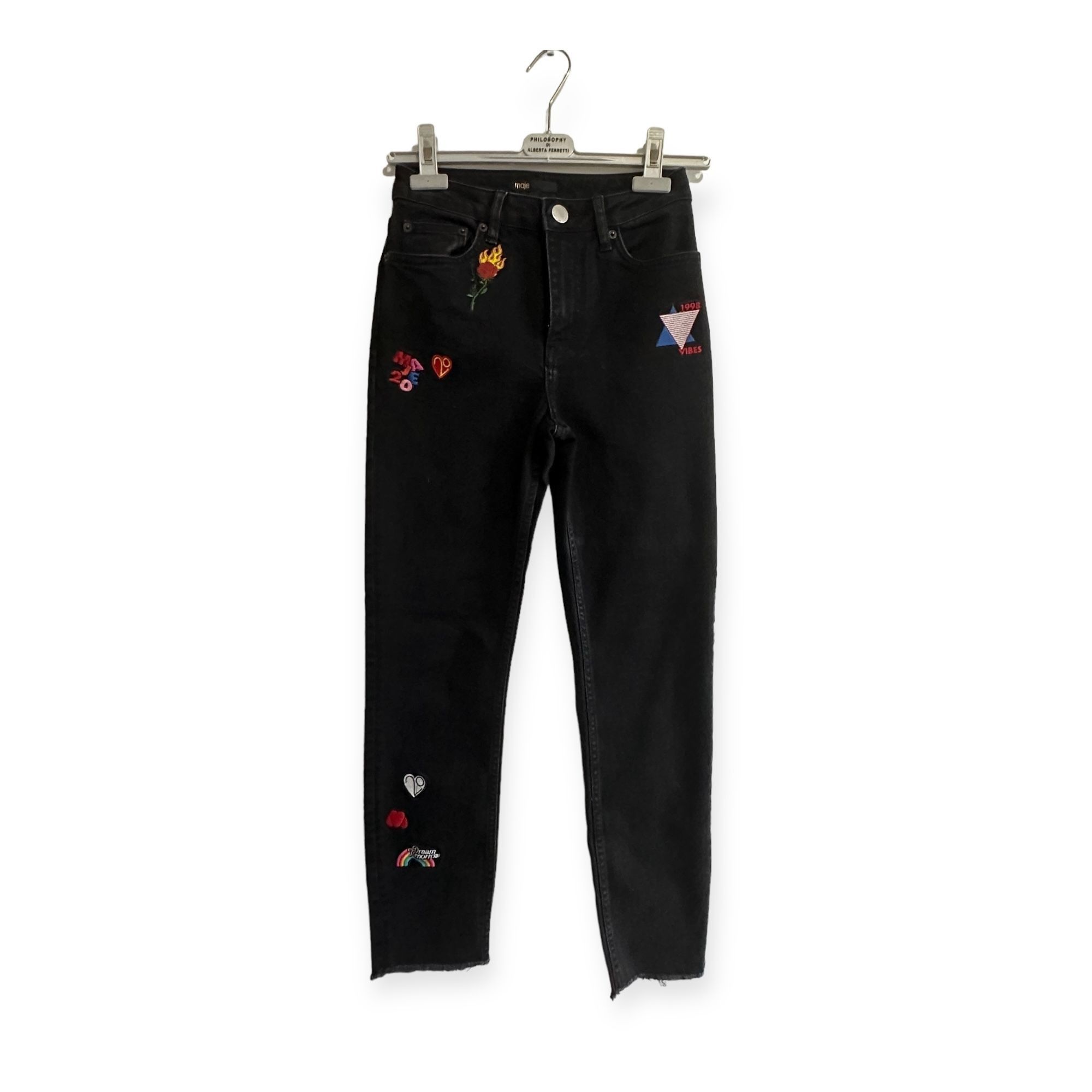 Maje Maje Straight Jeans with Patch, Gray, Size 34 EU, NWT Size 25" / US 0 / IT 36 - 1 Thumbnail