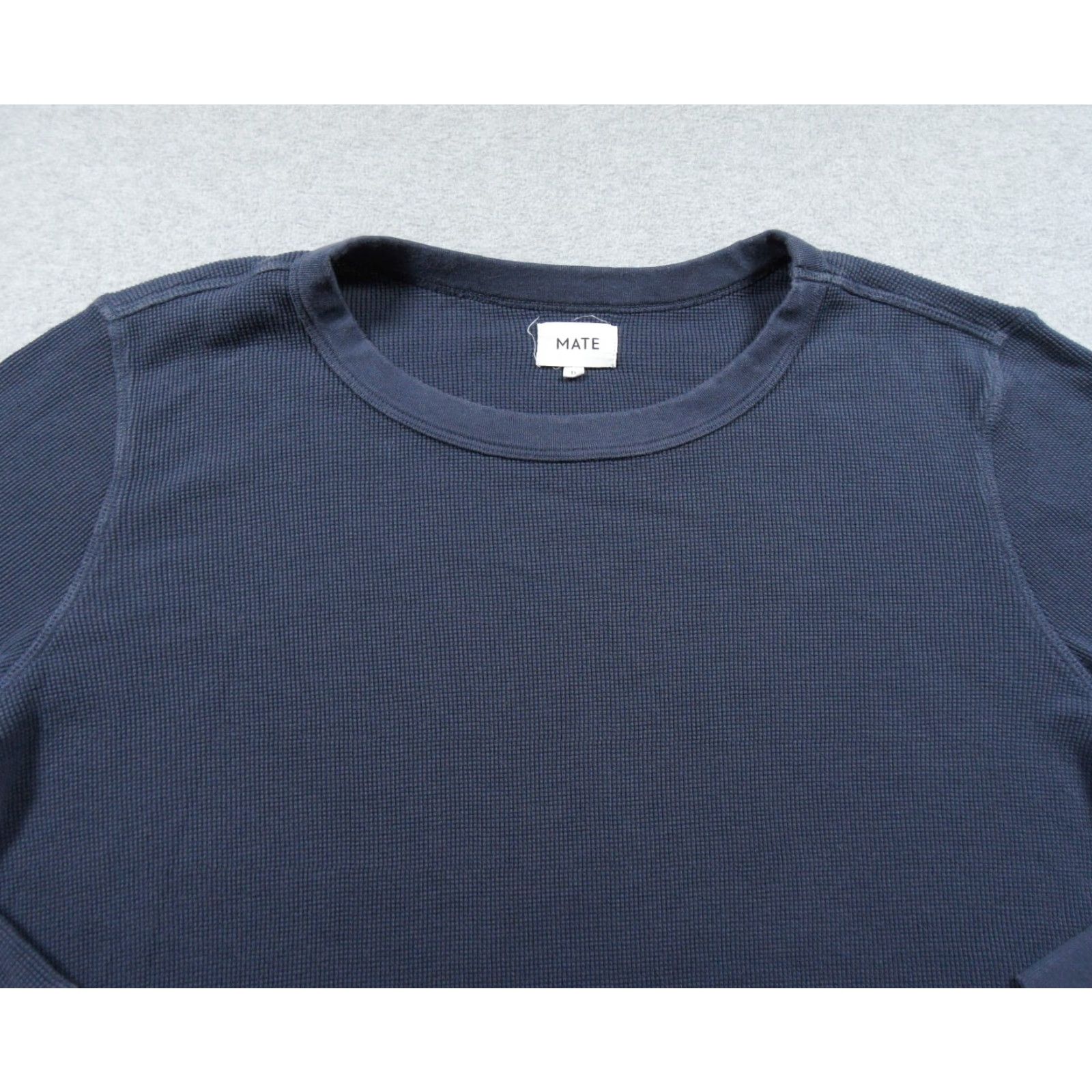 Vintage Mate Shirt Womens 1X Blue Long Sleeve Waffle Knit Crewneck Organic Cotton Ladies Shirt Size XL / US 12-14 / IT 48-50 - 2 Thumbnail