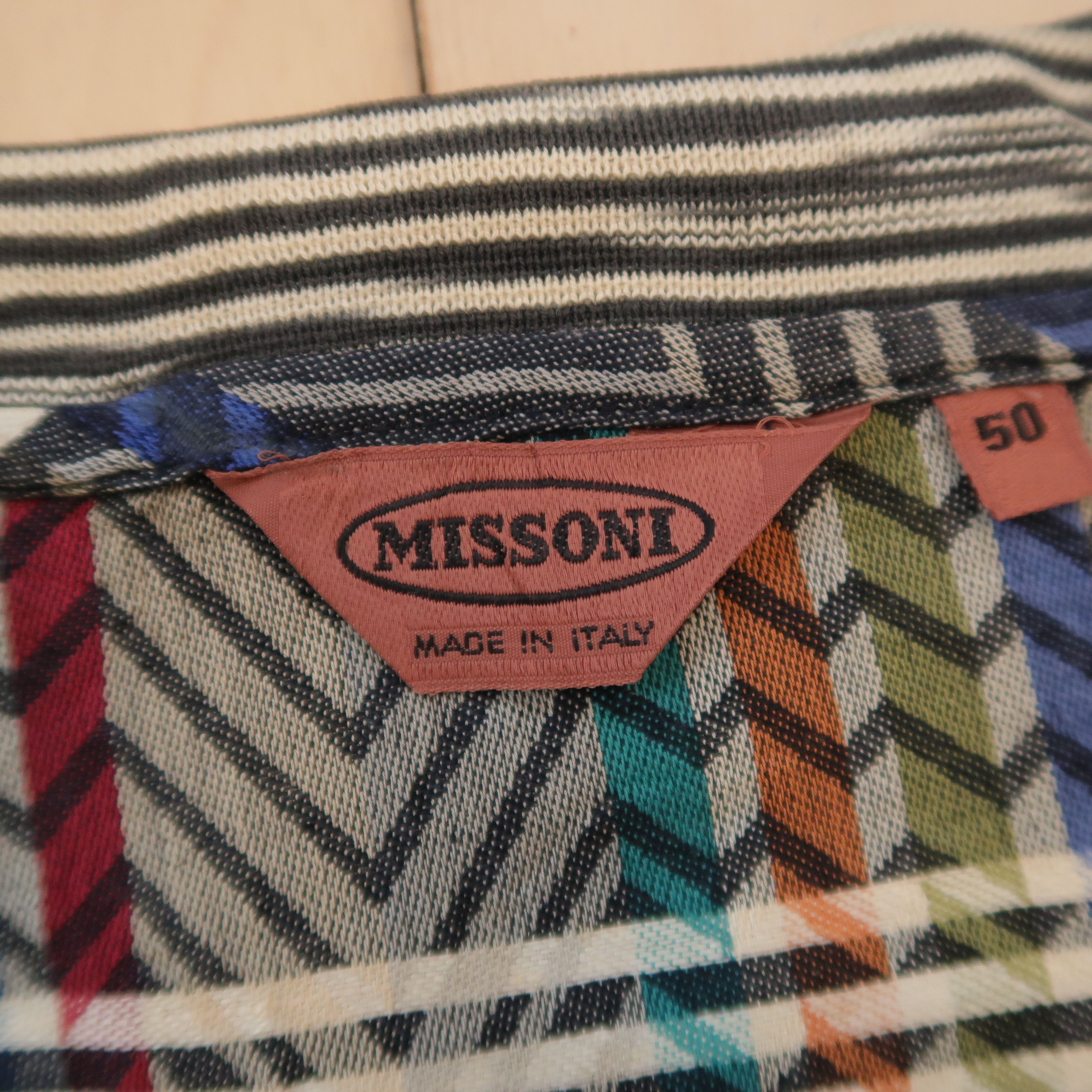 Missoni Vintage 80s Missoni Psychedelic Zig Zag Stitch Pattern Shirt Size US L / EU 52-54 / 3 - 4 Thumbnail