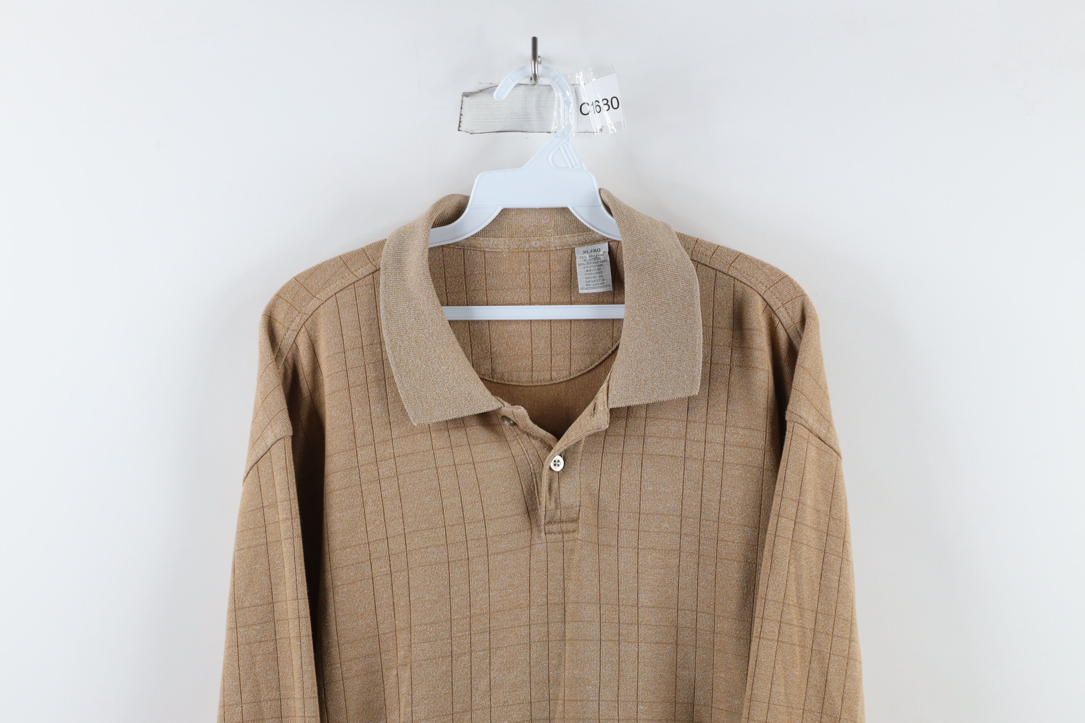Vintage Vintage 90s Streetwear Collared Long Sleeve Rugby Polo Beige Size US XL / EU 56 / 4 - 2 Thumbnail
