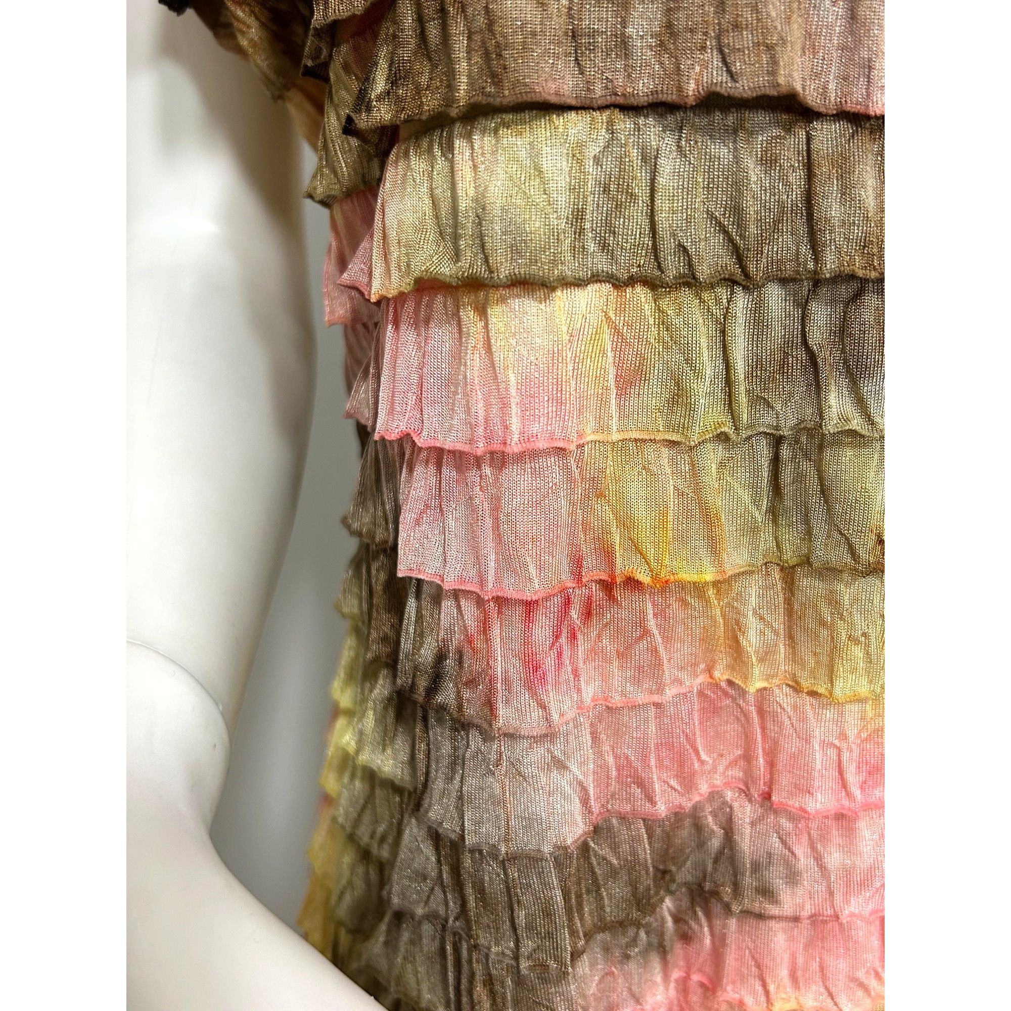 Other NY Collection Ruffled Blouse L Sleeveless Brown Yellow Pink Size L / US 10 / IT 46 - 6 Thumbnail