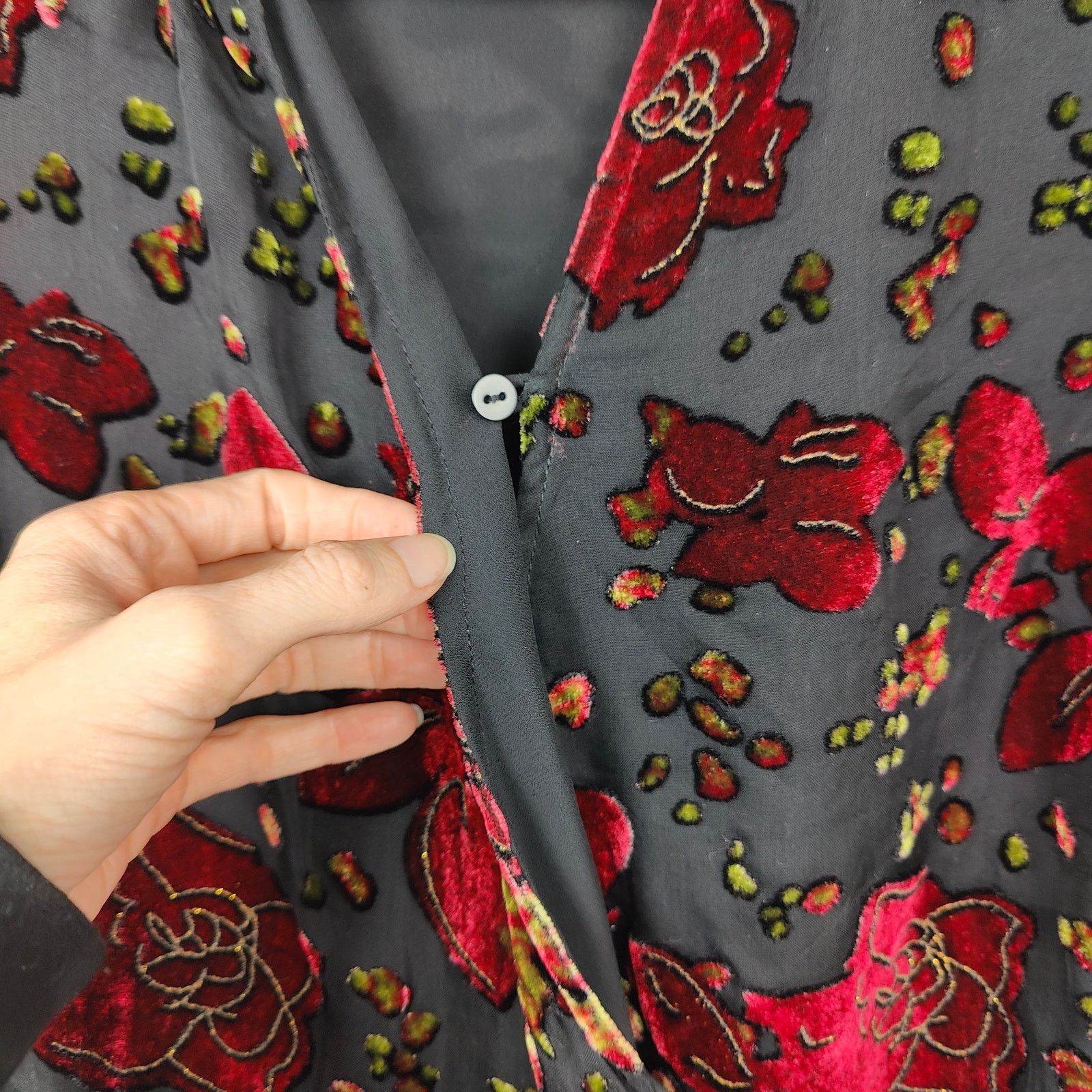 Other Vintage 90s Silkland Wrap Top Womens 8 Black Red Velvet Size M / US 6-8 / IT 42-44 - 5 Thumbnail