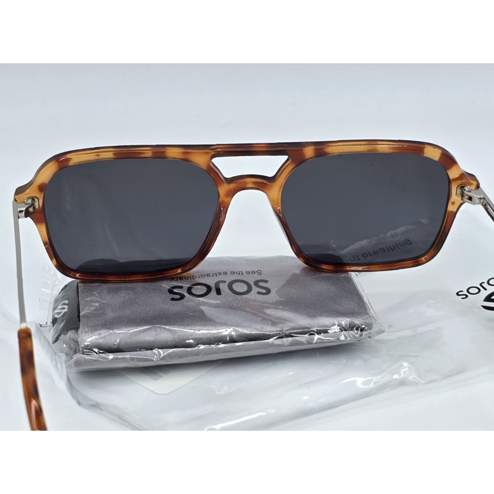 Frame Sojos SJ2186 C4 SY Tortoise Shell Sunglasses 55[]20 150 - Very Good Frame Men Aviator Plastic Lightweight Oversized Brown Lens 150 Temple Size ONE SIZE - 6 Thumbnail