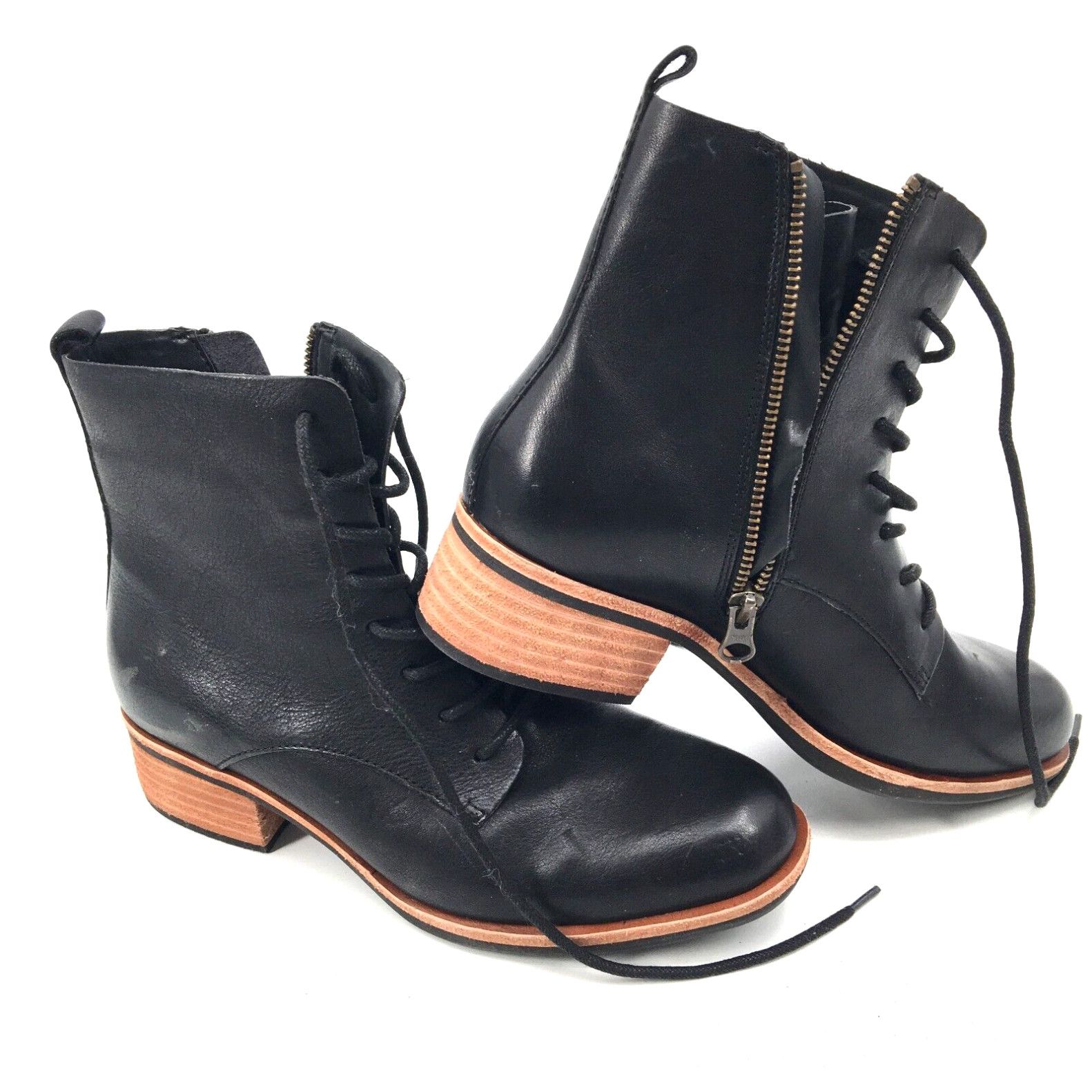 image of Vintage Kork-Ease Leather Ankle Boot Lace Up Bootie Cottagecore Academia Black 7.5 M in White, Wome