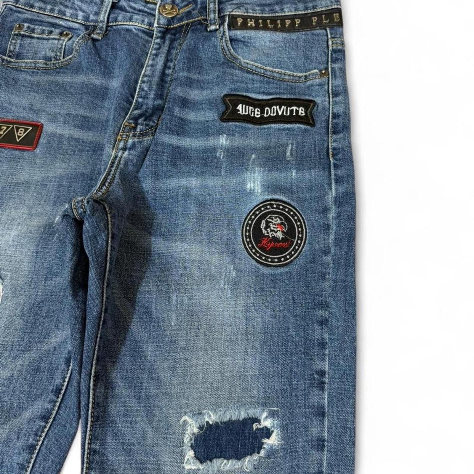 True Religion Philipp Plein blue jeans with patches with stretchable hem Size 30" / US 8 / IT 44 - 4 Thumbnail