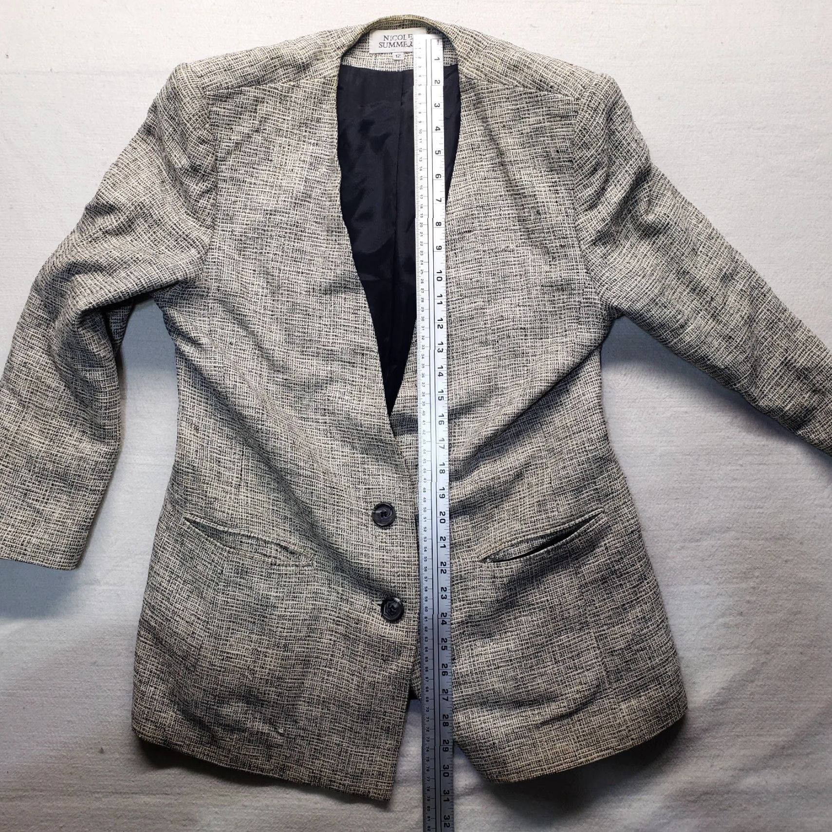 Nicole Farhi NICOLE FARHI Blazer Women Gray Tweed Size 12 Vintage No Jacket Coat Open Shoulder Pads Smart Casual - 12 | Adult Womens Size XL / US 12-14 / IT 48-50 - 6 Thumbnail
