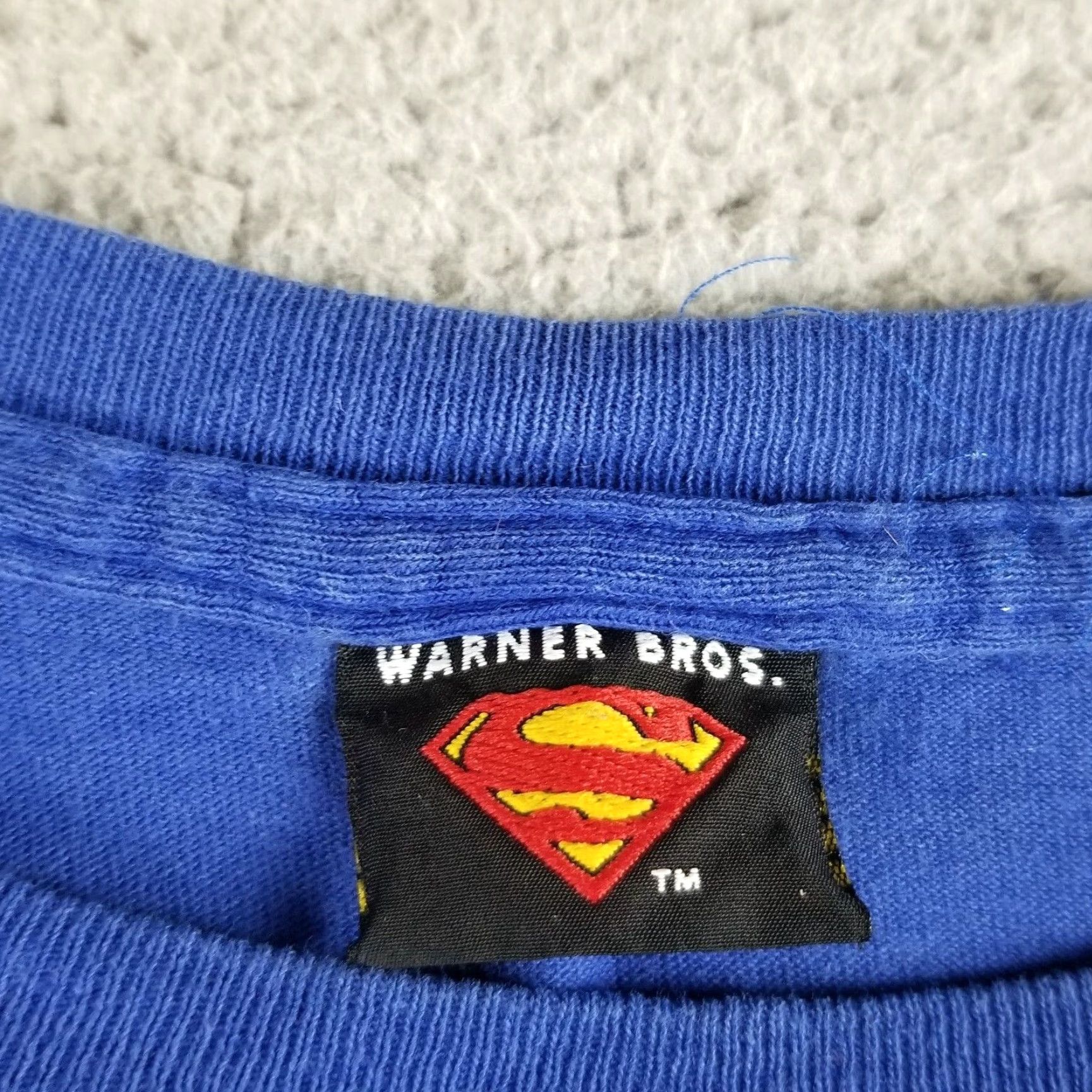 Vintage VINTAGE Warner Bros Superman T-Shirt Large Adult Blue 2000 DC Comics US 2000s Men Size US L / EU 52-54 / 3 - 6 Thumbnail