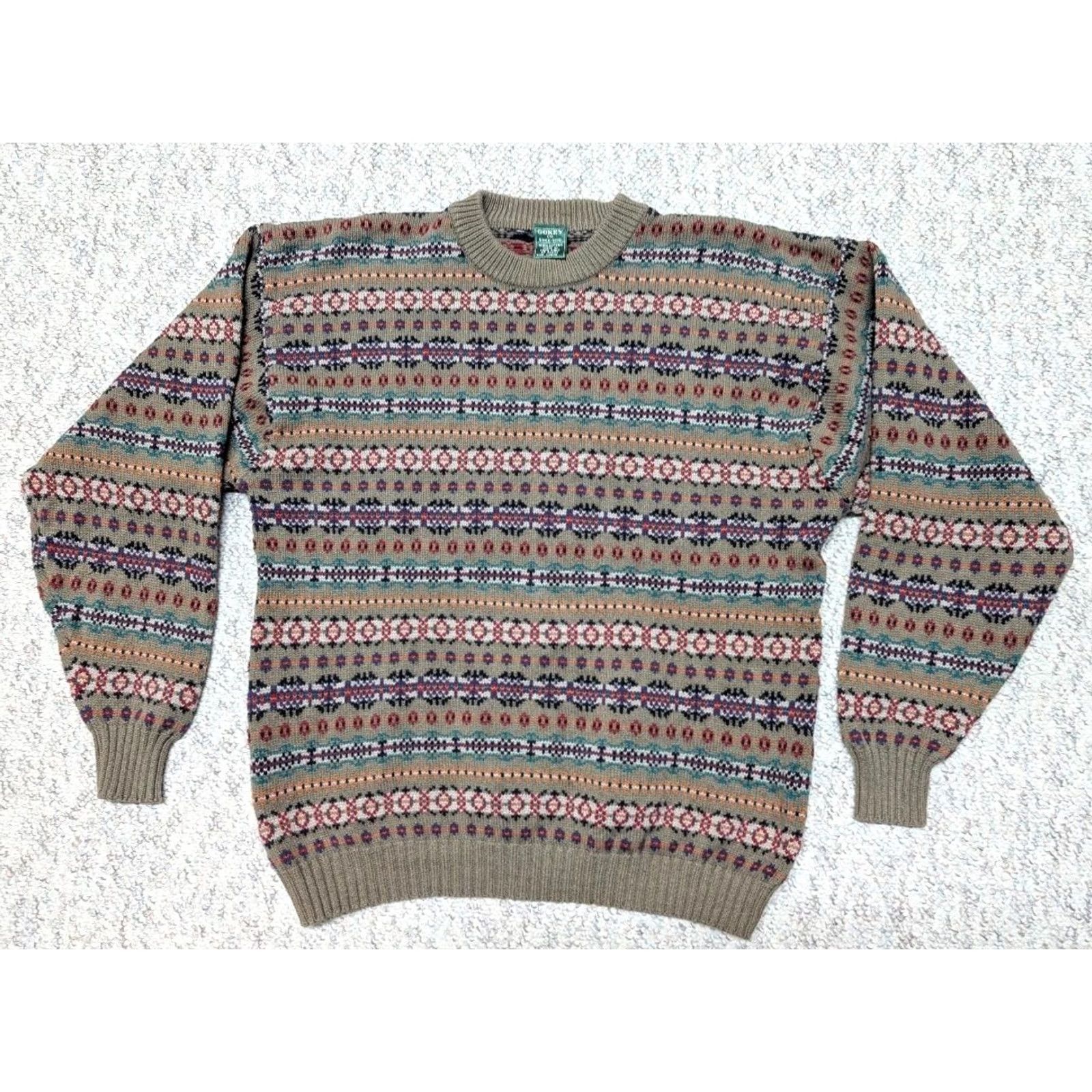 Orvis VINTAGE Gokey Green Fair Isle Cotton Knit Crew Neck Sweater L Mens Size US L / EU 52-54 / 3 - 5 Thumbnail