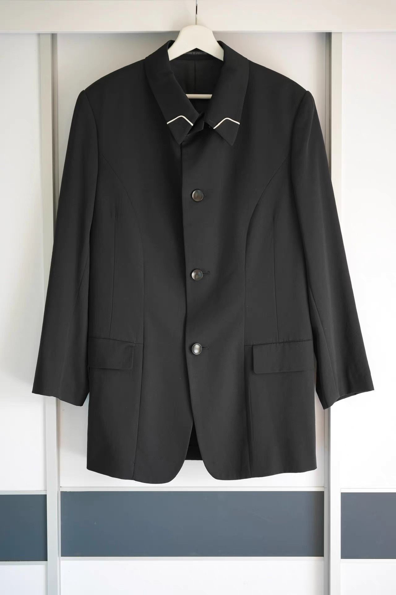 Yohji Yamamoto Black Collared Button-Front Jacket Size L Size US L / EU 52-54 / 3 - 1 Thumbnail