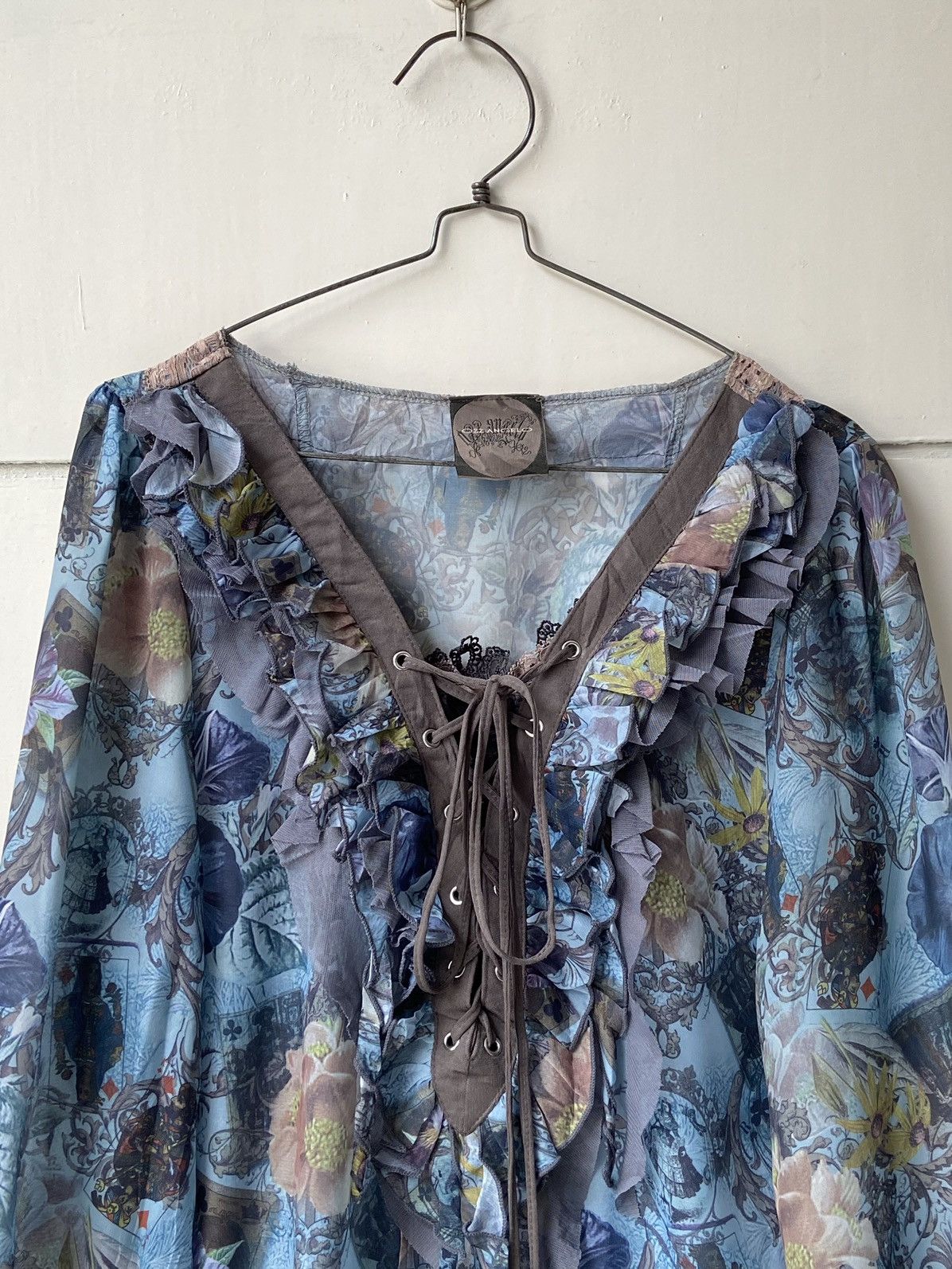 Designer × Japanese Brand × Seditionaries OZZ ANGELO Flower Motive Blouse Size XS / US 0-2 / IT 36-38 - 12 Thumbnail