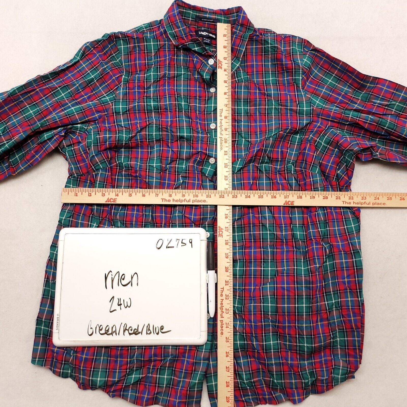 Lands' End Lands End Casual Button Up Shirt Men Size 24W Green Red Blue Size US M / EU 48-50 / 2 - 6 Thumbnail