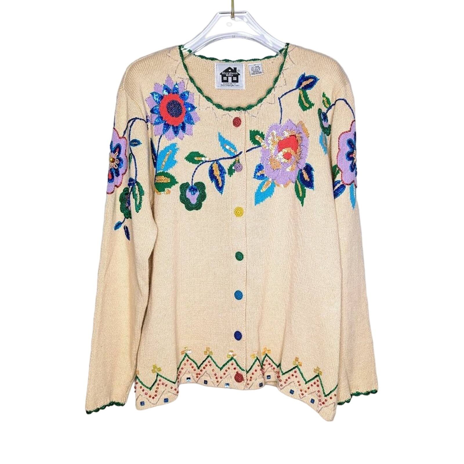 Vintage Storybook Knits Vintage Fancy Folk Art Cardigan Beads Sequin Size M / US 6-8 / IT 42-44 - 1 Thumbnail