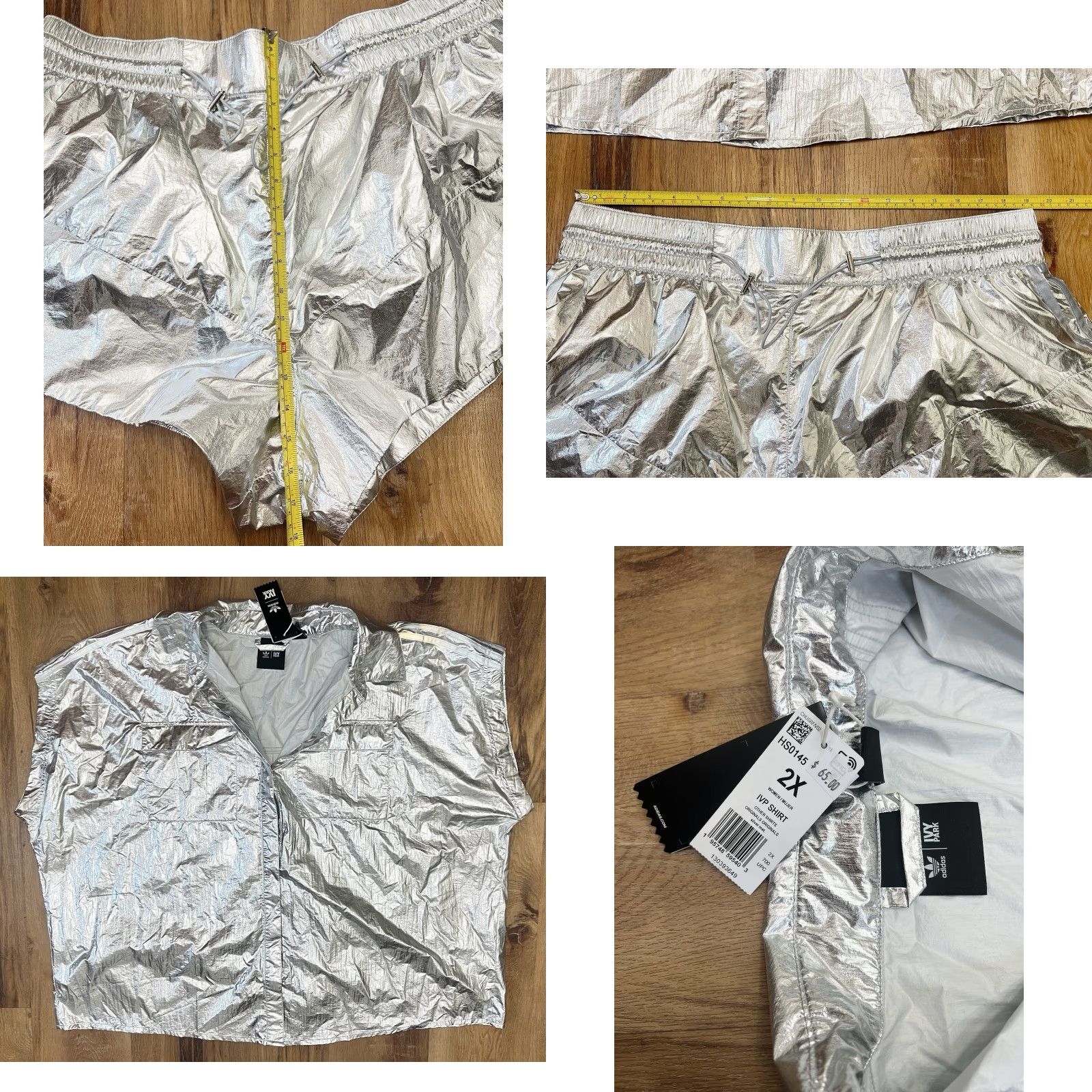 Adidas NWT Adidas Ivy Park Silver Metallic Sincher Shorts Shirt Set XXL Shirt Adult 2XL Silver Athletic Gym Running Womens Size XXL / US 16-18 / IT 52-54 - 8 Thumbnail