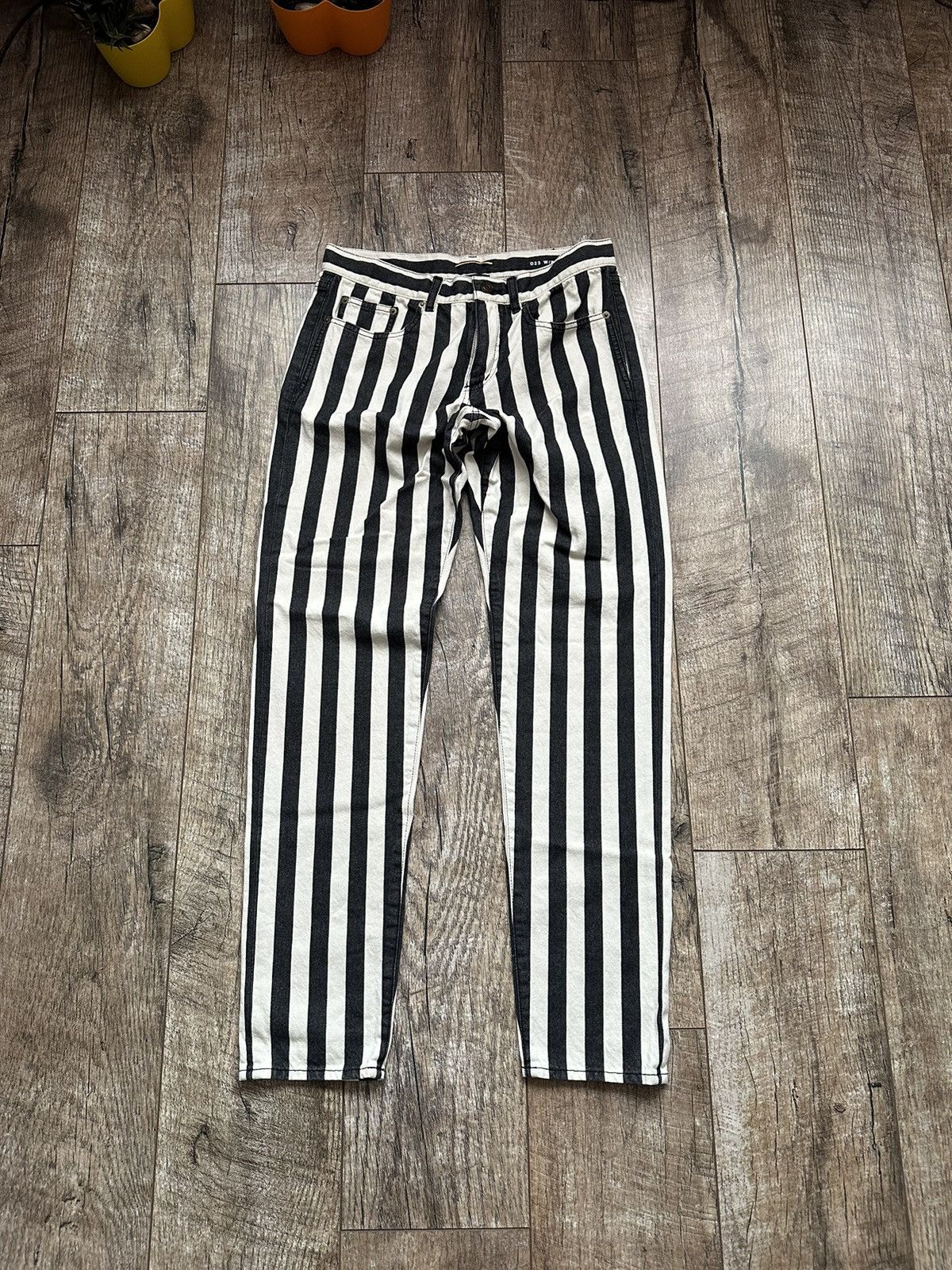 image of Women’S Saint Laurent Paris Stripped Denim Jeans Pants in Zebra, Women's (Size 27)