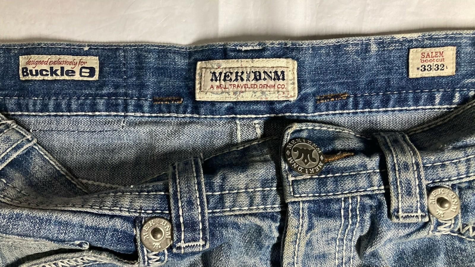 Designer Men’s Size 33 x 32 MEK Denim Salem Bootcut Jeans Distressed Size US 33 - 5 Thumbnail