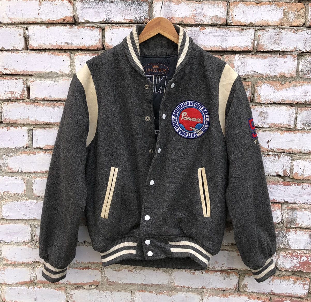 Vintage Vintage Univ. Uncle Bov Wool Mix Leather Varsity Jacket Size US L / EU 52-54 / 3 - 1 Thumbnail