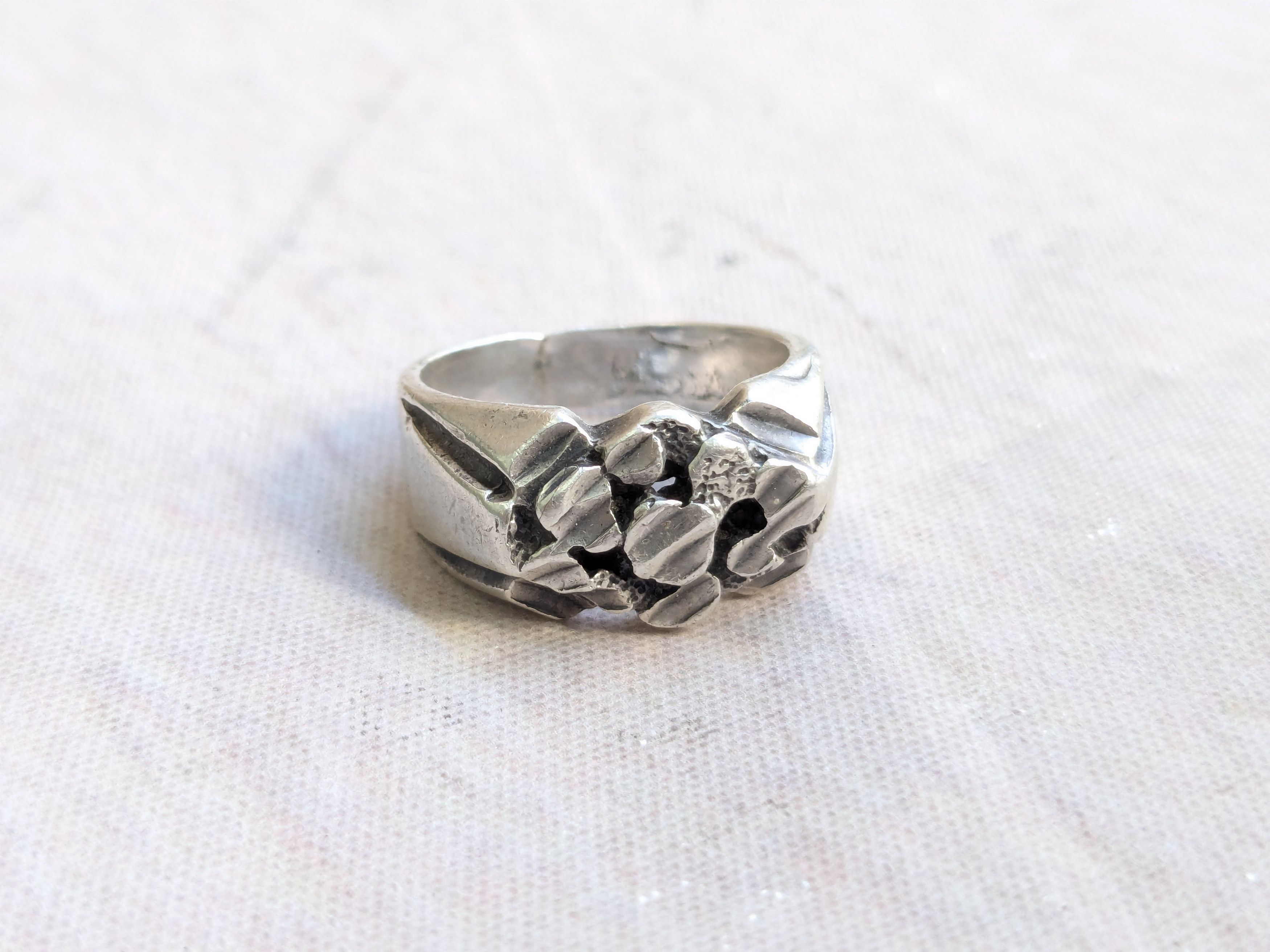 Avant Garde x Jewelry Vintage Sterling Silver Nugget Ring 9 Brutalist, Men's
