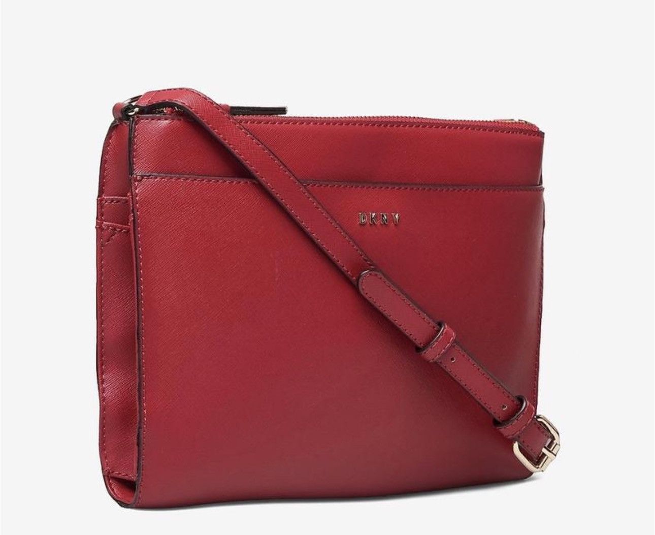 Designer DKNY Red Saffiano Leather Double Logo Crossbody Size ONE SIZE - 1 Thumbnail