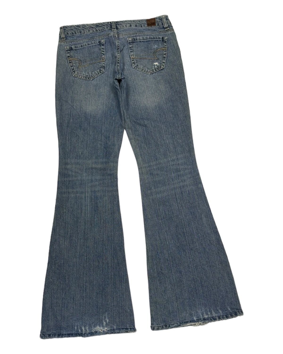 If Six Was Nine REAL FLARE JEANS DISTRESSED DENIM AMERICAN EAGLE JEANS Size 29" - 6 Thumbnail