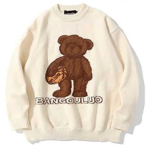 image of Vintage Bear Sweater in White, Men's (Size Large)