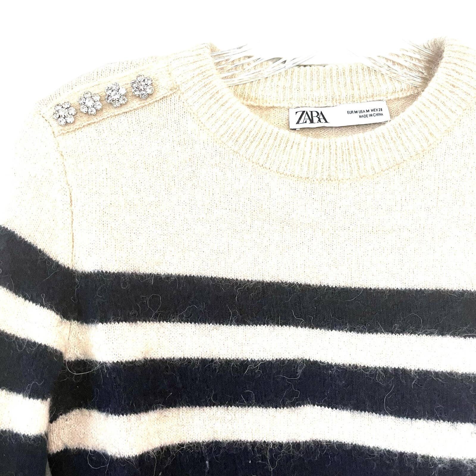 Zara Zara wool alpaca blend stripe sweater rhinestone buttons M Size M / US 6-8 / IT 42-44 - 3 Thumbnail