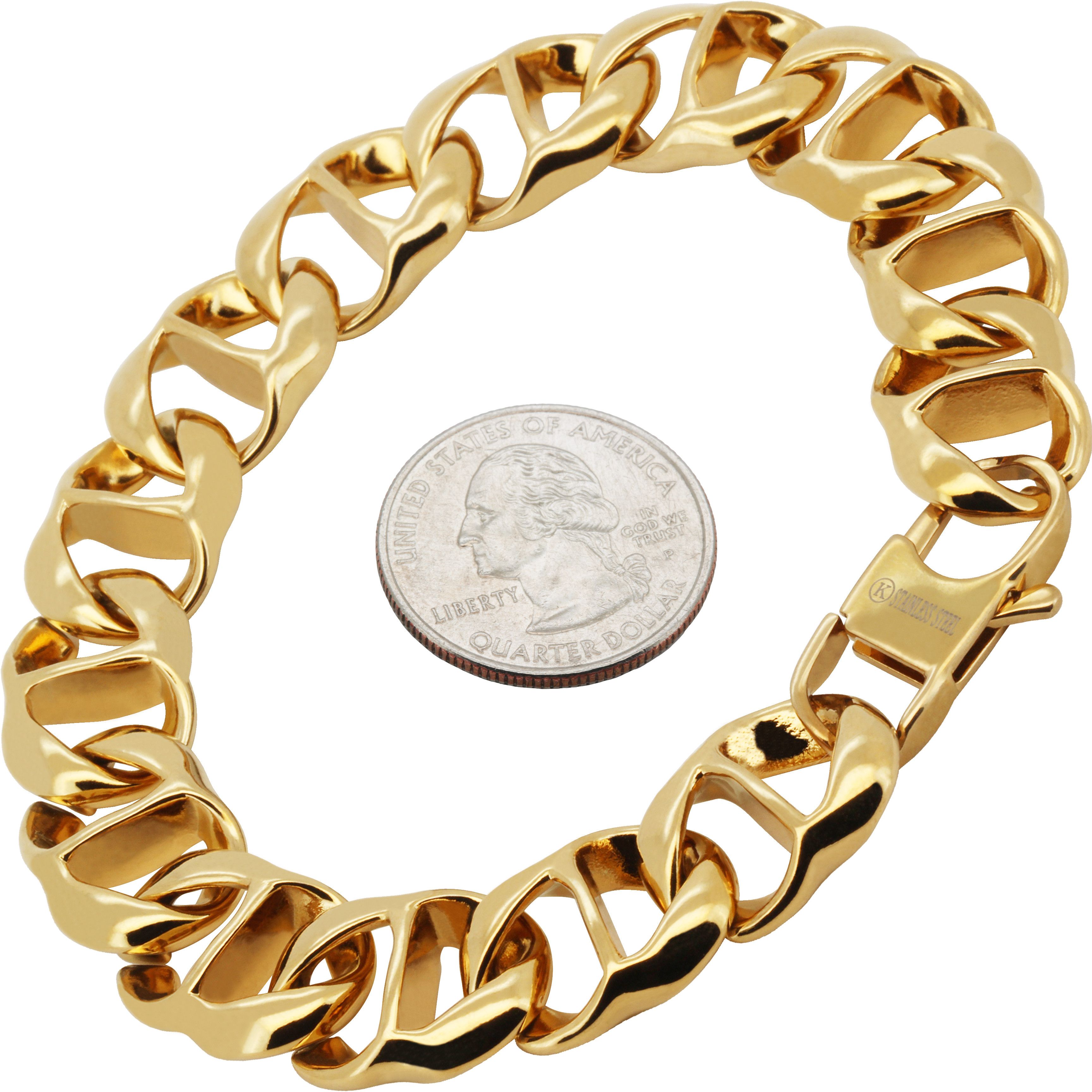 Other 316L Stainless Steel 18k Gold Plated 14mm Mariner Bracelet9” Size ONE SIZE - 1 Preview