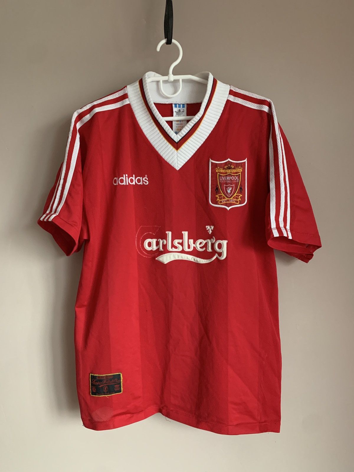 Adidas Liverpool 1995 Football Shirt Adidas Vintage COLLYMORE #8 Size US L / EU 52-54 / 3 - 2 Thumbnail