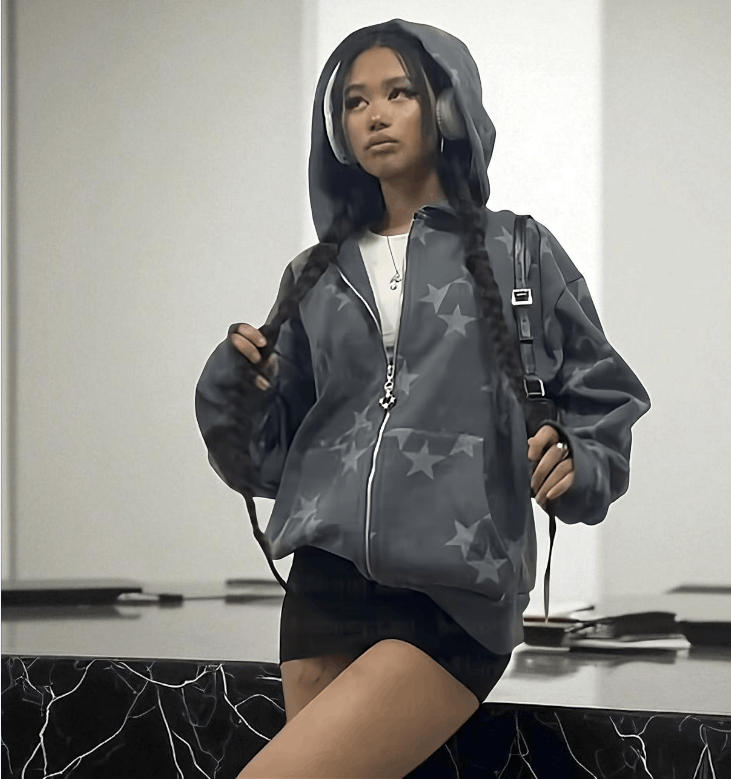 Japanese Brand Oversized zip-up hoodie with star print Y2K emo vibes Size XL / US 12-14 / IT 48-50 - 2 Thumbnail