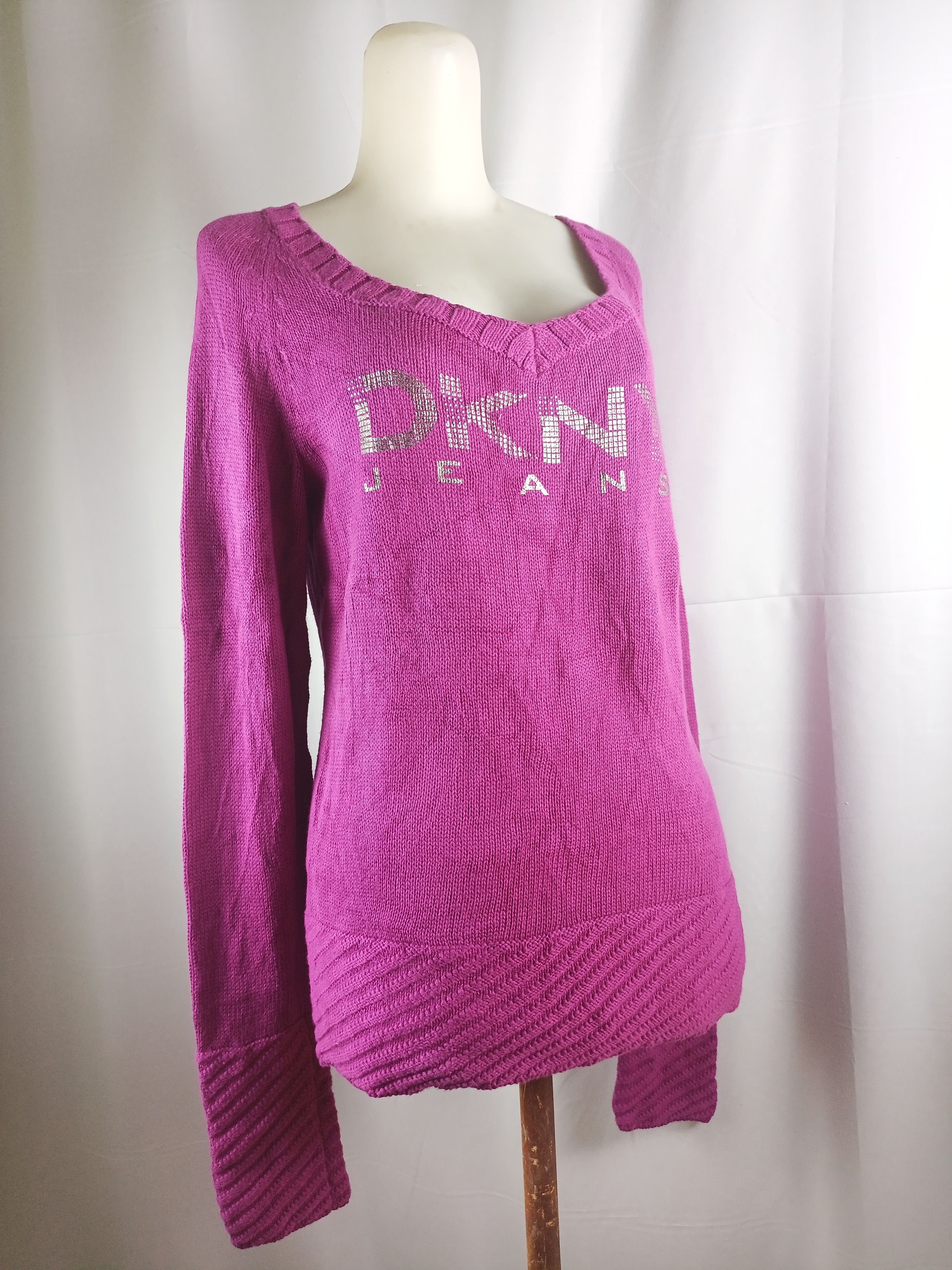 DKNY DKNY JEANS Donna Karan Knitted Sweater V-Neck Size L / US 10 / IT 46 - 5 Thumbnail
