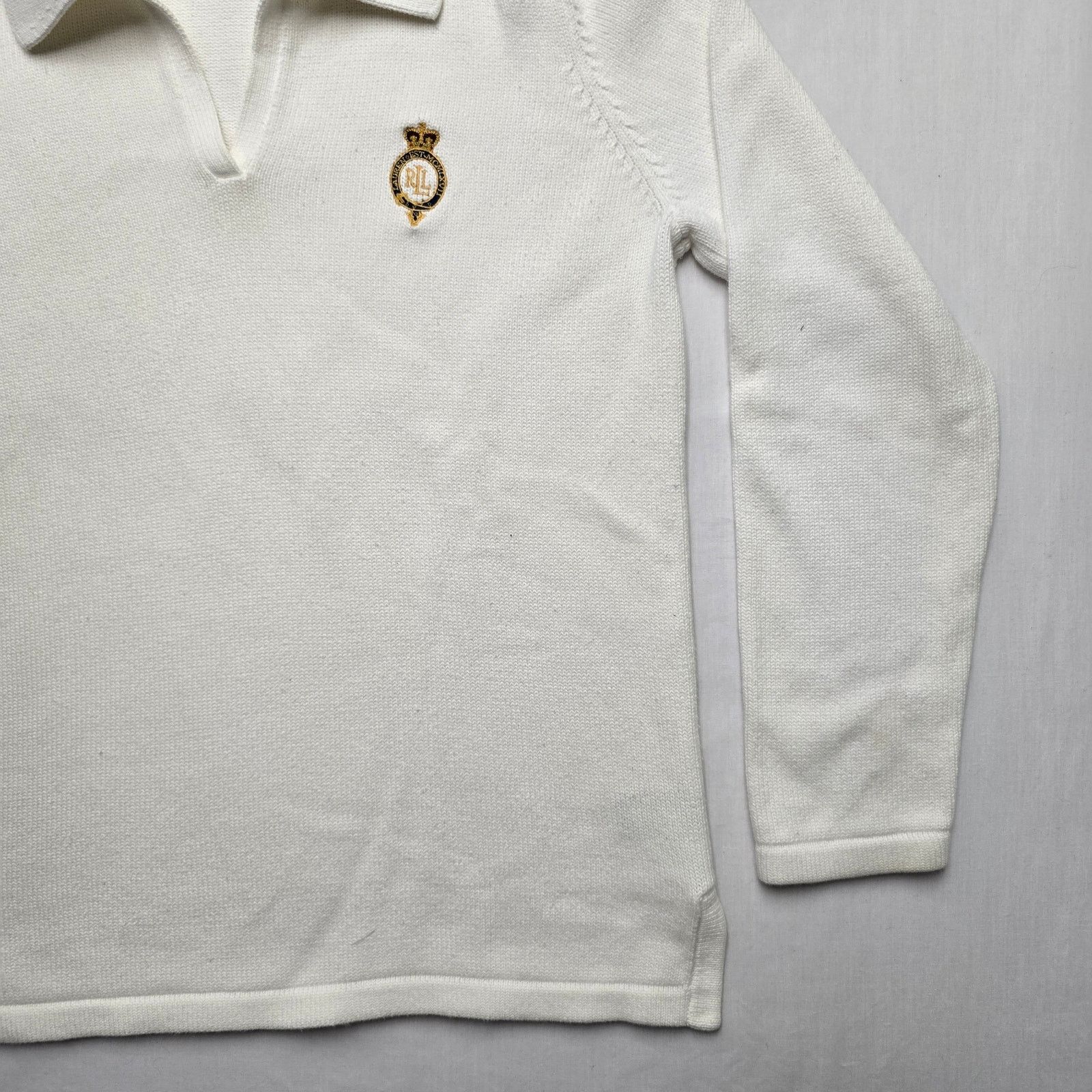 Lauren Ralph Lauren × Vintage Vintage Lauren Ralph Lauren White Logo Crest PL Sweater Size L / US 10 / IT 46 - 2 Thumbnail