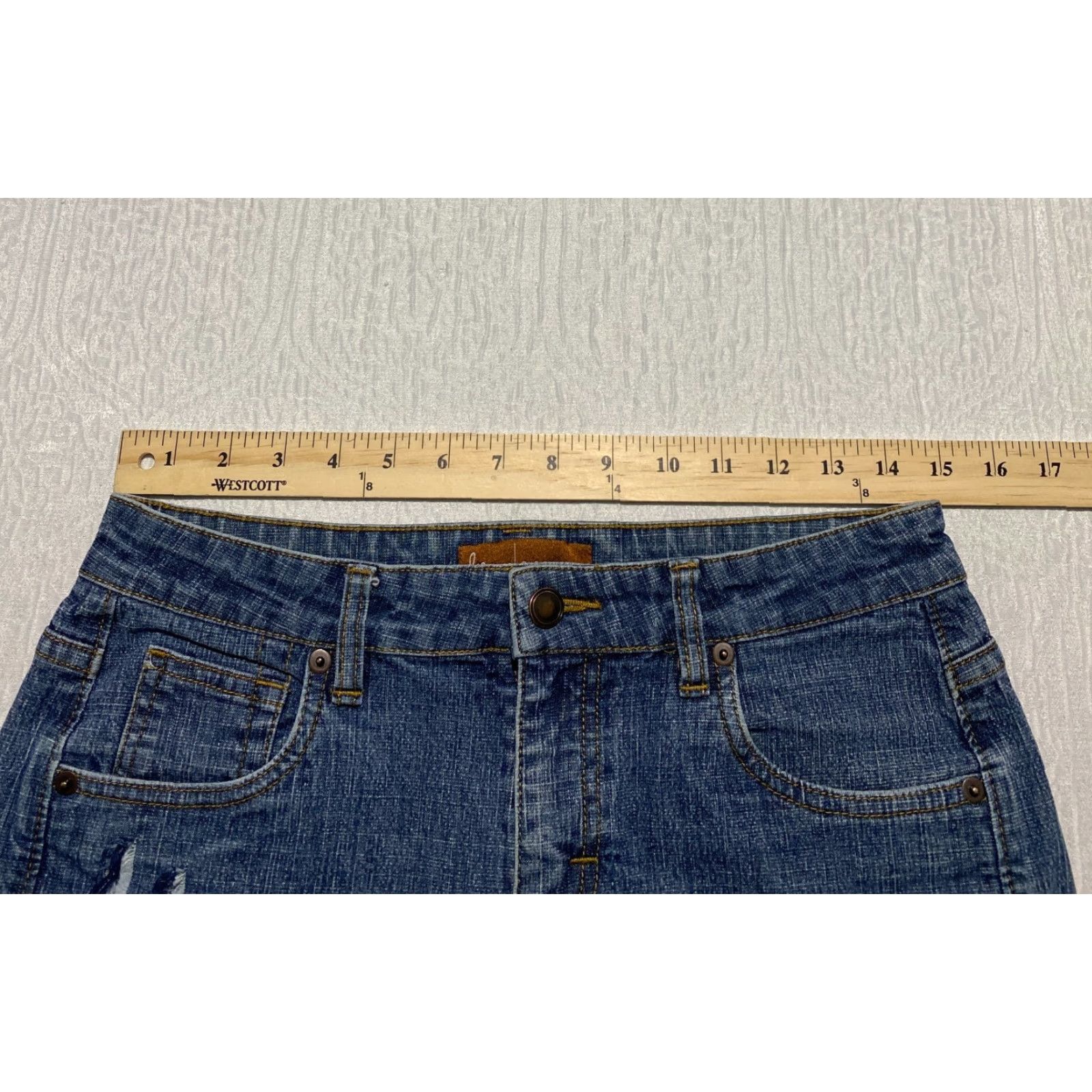Lee Lee Womens 28 Denim Cut-Off Shorts Distressed Stretch 2.5in Inseam Summer Casual Jeans Converted Jorts Blue"} Size 28" / US 6 / IT 42 - 3 Thumbnail