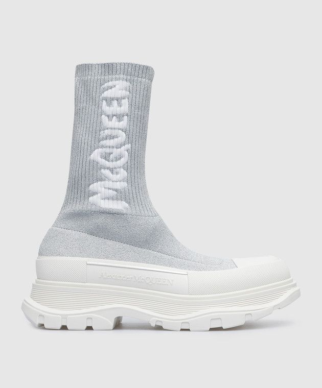 Alexander McQueen o1y0225 Hi-Top Sneakers in Light Grey & White Size US 9 / IT 39 - 1 Thumbnail