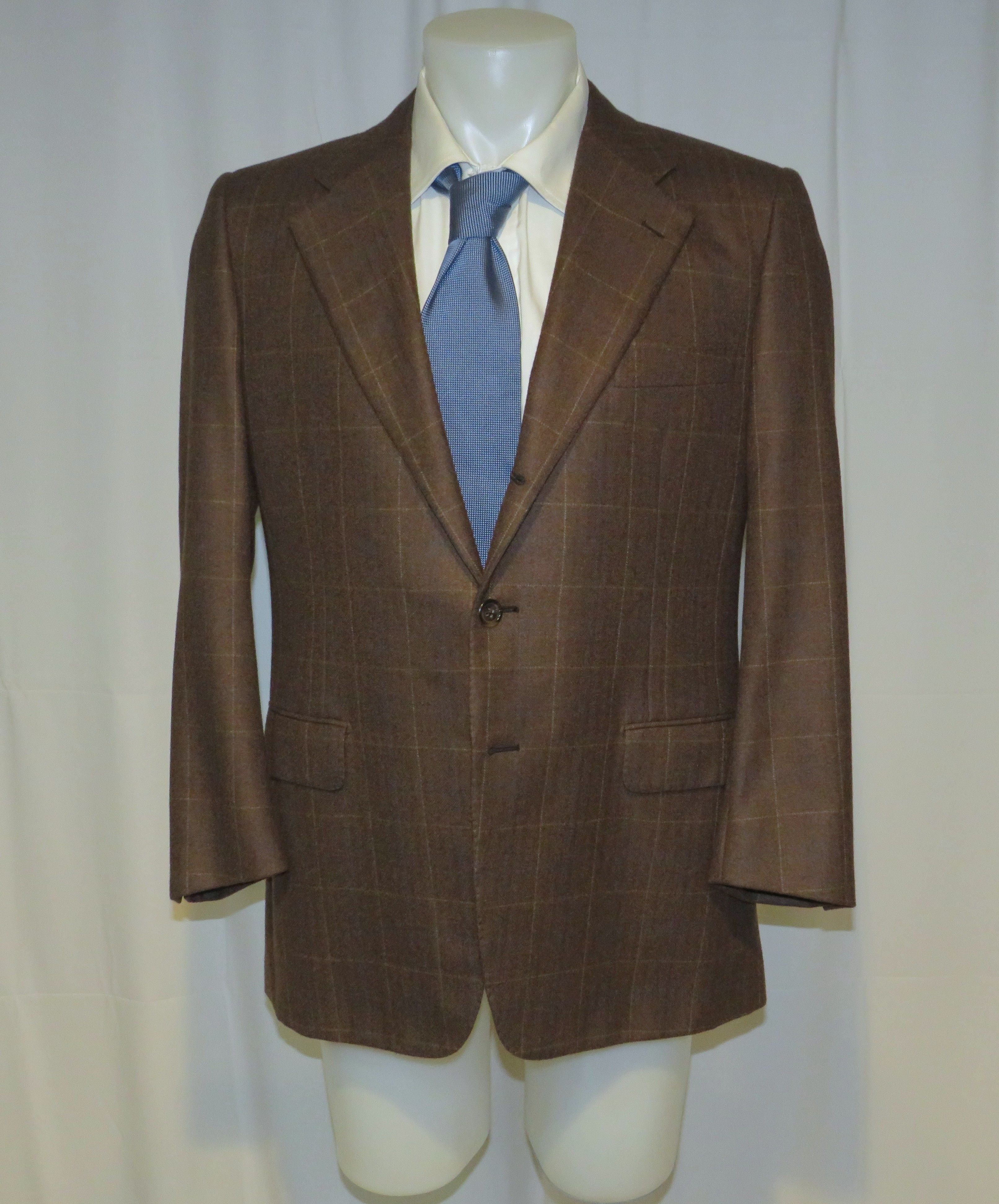 100% Cashmere Brown Windowpane Three Roll Two Sport Coat 42R