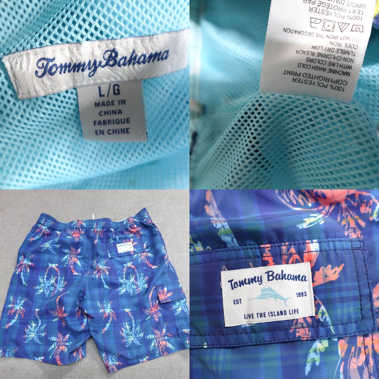 Tommy Bahama Tommy Bahama Swim Shorts L Blue Floral Lined Palms Plaid Men Bottom Size US 33 - 8 Thumbnail