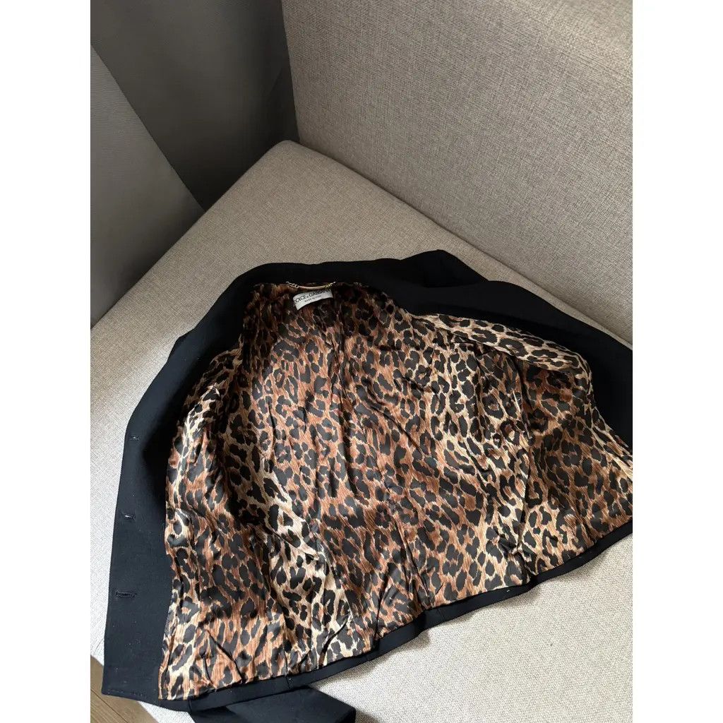 Dolce & Gabbana Dolce & Gabbana Black Wool Leopard Tailored Blazer SizeIT40 Size S / US 4 / IT 40 - 6 Thumbnail