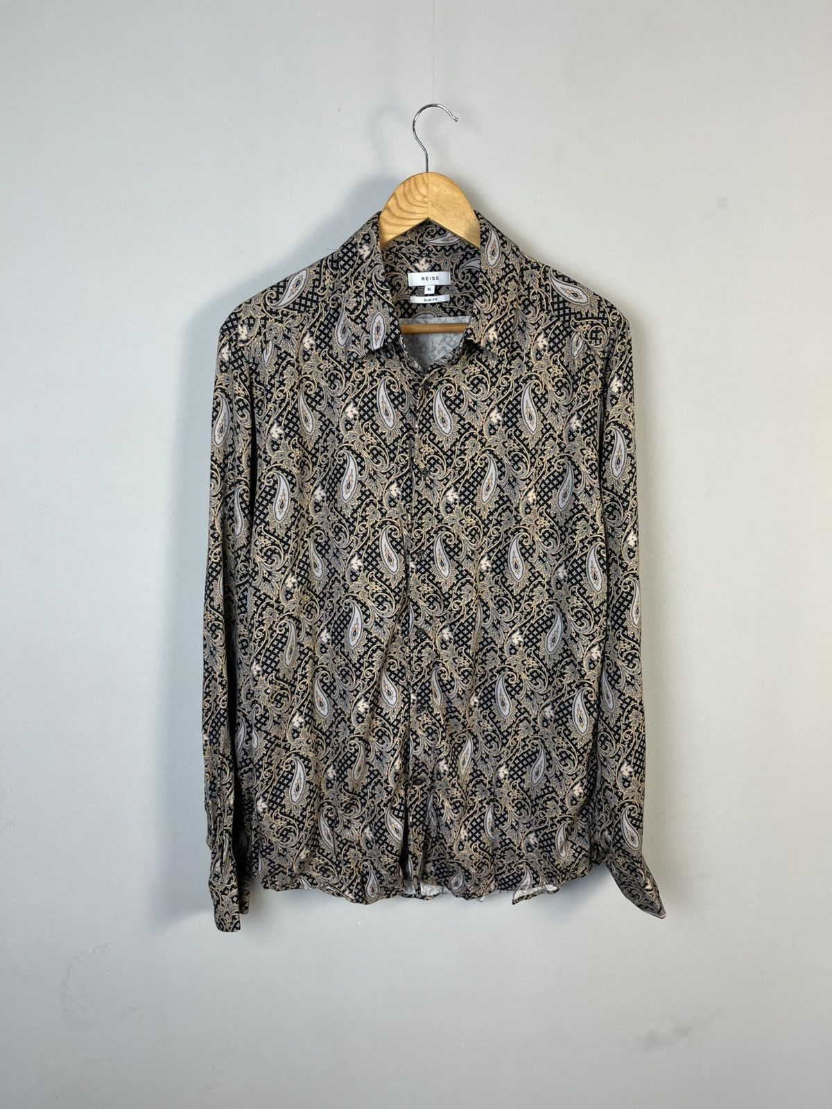 Reiss Reiss Tate Viscose Paisley Long Sleeve Shirt Slim Fit Size US XL / EU 56 / 4 - 1 Thumbnail