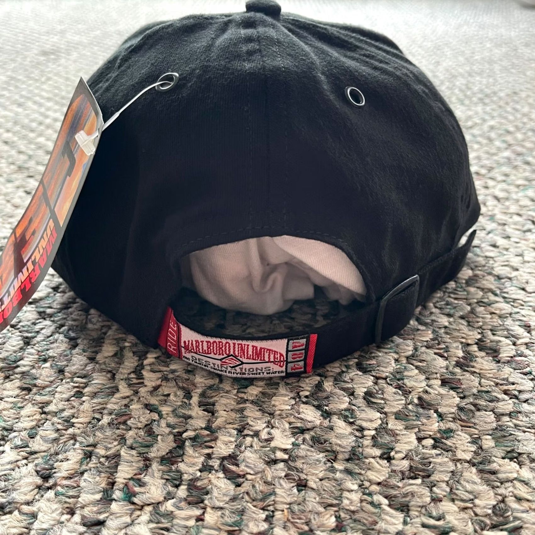 Marlboro VINTAGE Marlboro Train Hat Black Tobacco Cigarette Railroad Strapback Cap NWT Adjustable Black Unisex Adults Snapback 80s 90s Size ONE SIZE - 5 Thumbnail