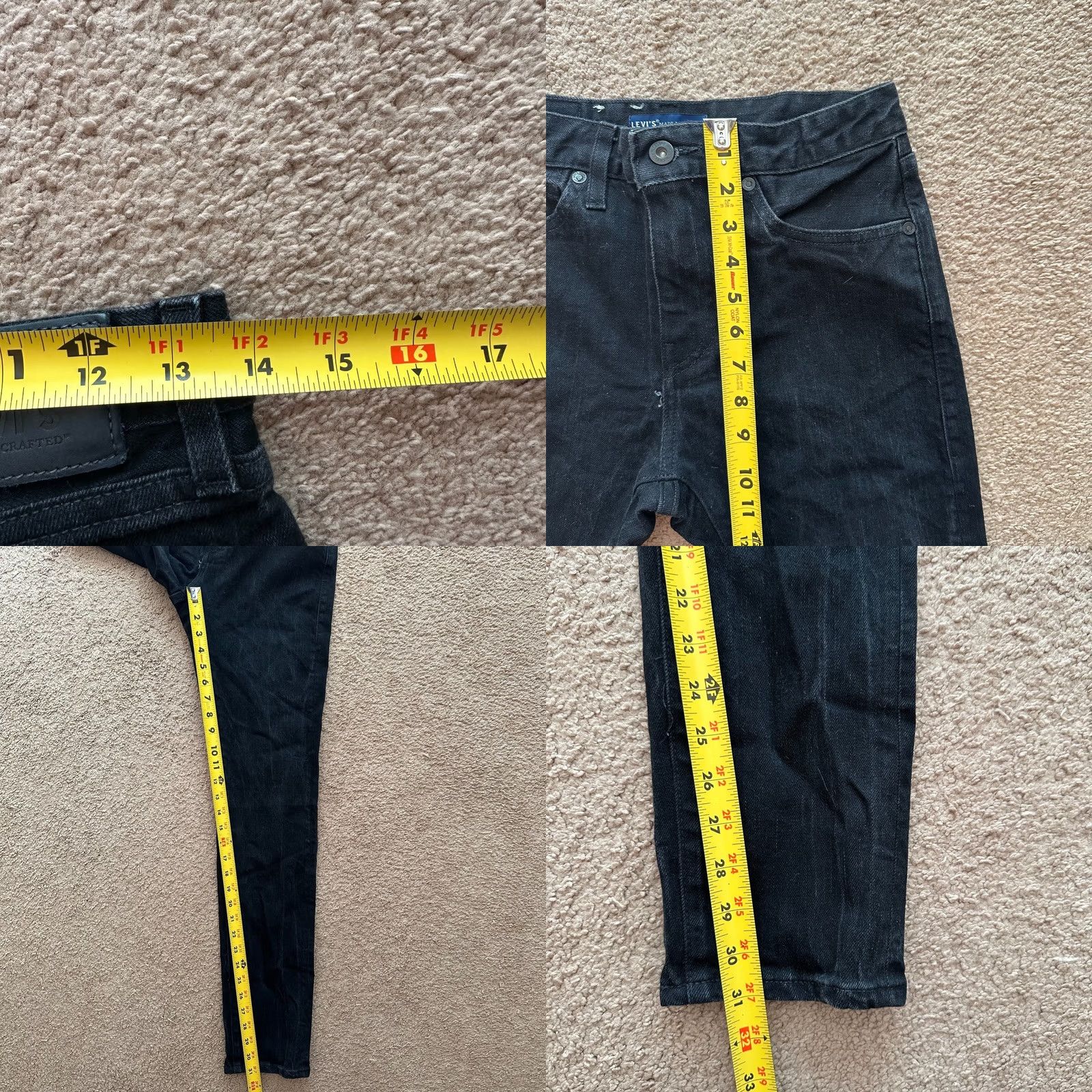 Levi's Levi's Made & Crafted Jeans Mens Black Slim Mid Rise 29x32 Denim Dark Wash Size US 29 - 8 Thumbnail