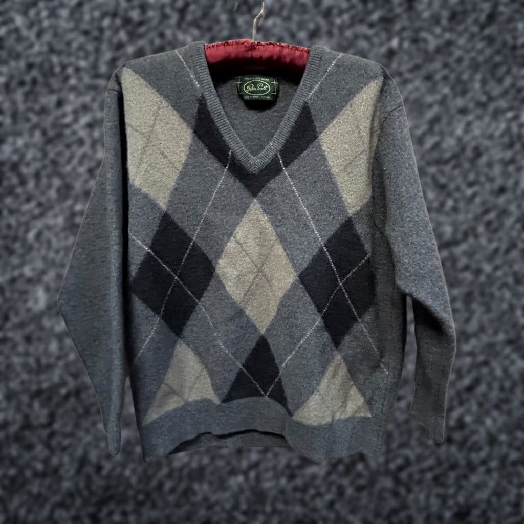 Vintage Peter Scott Men's Sweater Wool Angora Argyle V-Neck Pullover Long Sleeve Gray 42 Regular Mens Size US XL / EU 56 / 4 - 1 Thumbnail