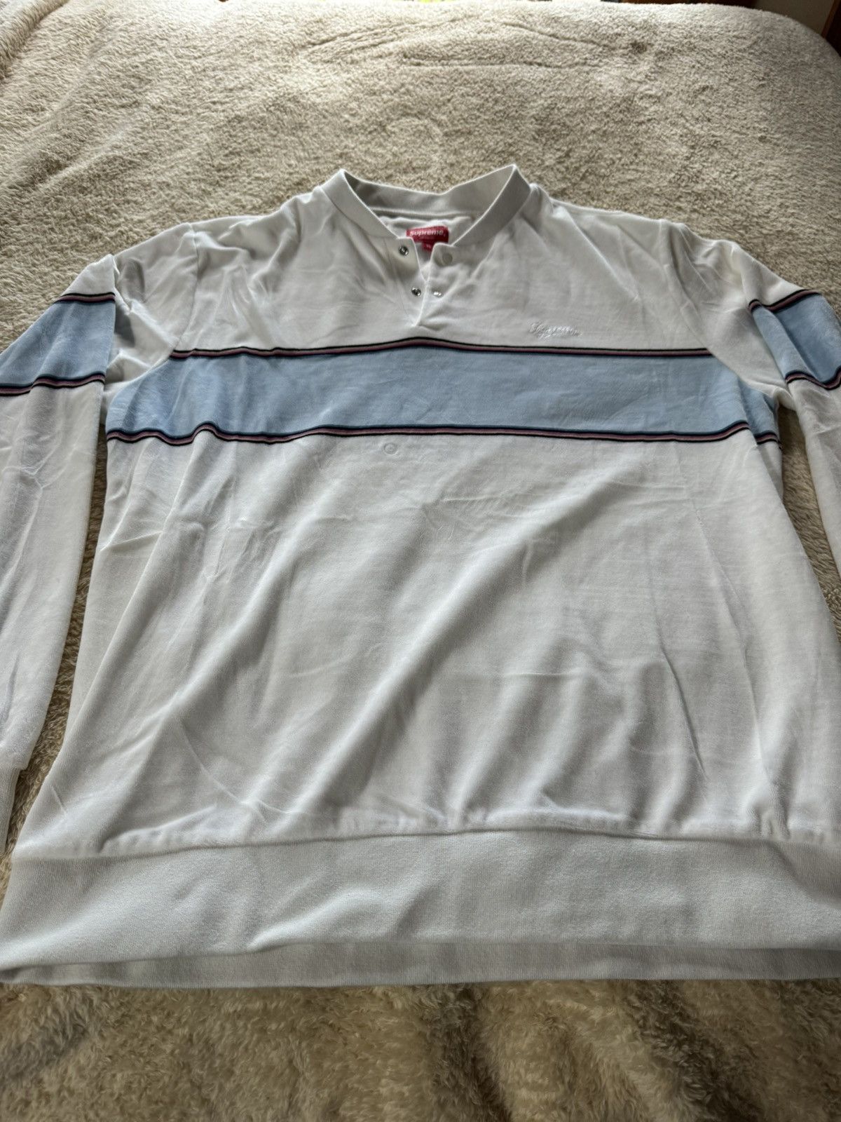 Supreme Supreme Velour Snap Henley White (Size XL) Size US XL / EU 56 / 4 - 2 Thumbnail
