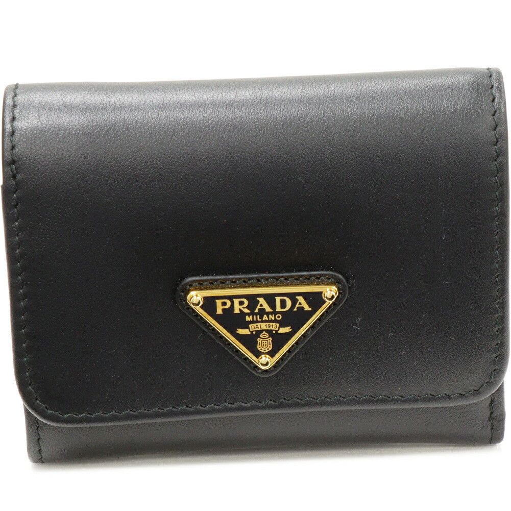 Prada Unused Prada Saffiano Triangle 1MH043 Leather Black Tri-fold