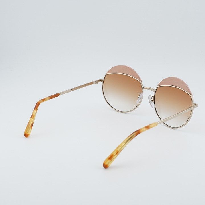 Loewe Loewe LW40007U 33F Sunglasses Gold/Pink Leather Round Frame Size ONE SIZE - 4 Thumbnail