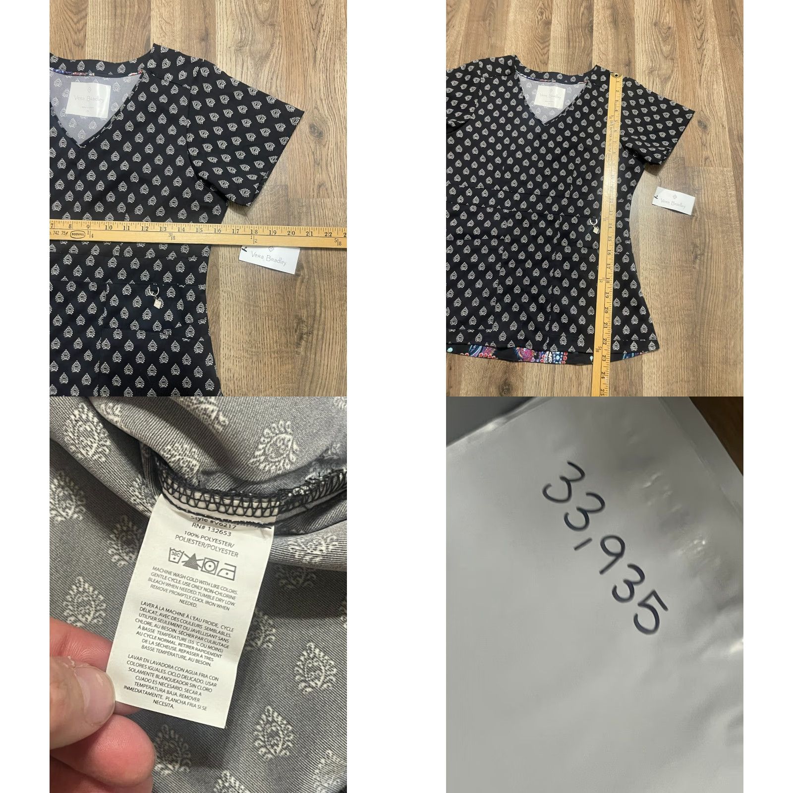 Vera Bradley Vera Bradley Scrub Top Women XS Black White V-Neck Allover Print NWT Size 26" / US 2 / IT 38 - 8 Thumbnail